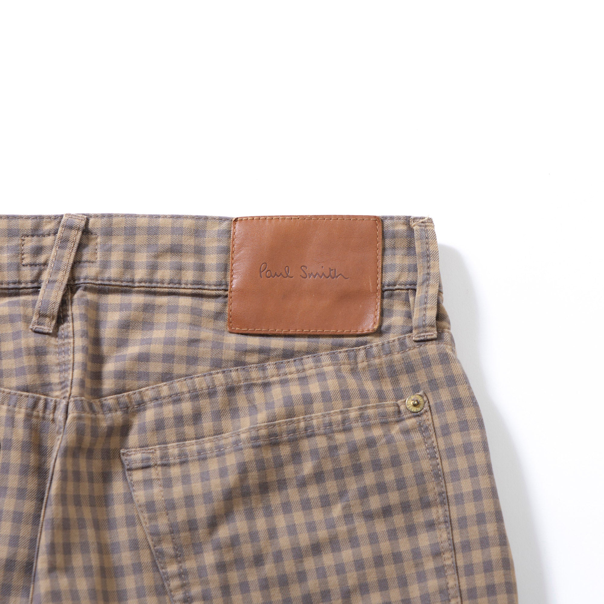 ポールスミス ジーンズ Paul Smith JEANS ギンガムチェック ハーフパンツ カーキ系 ショーツ ボタンフライ 5ポケット コットン カジュアル