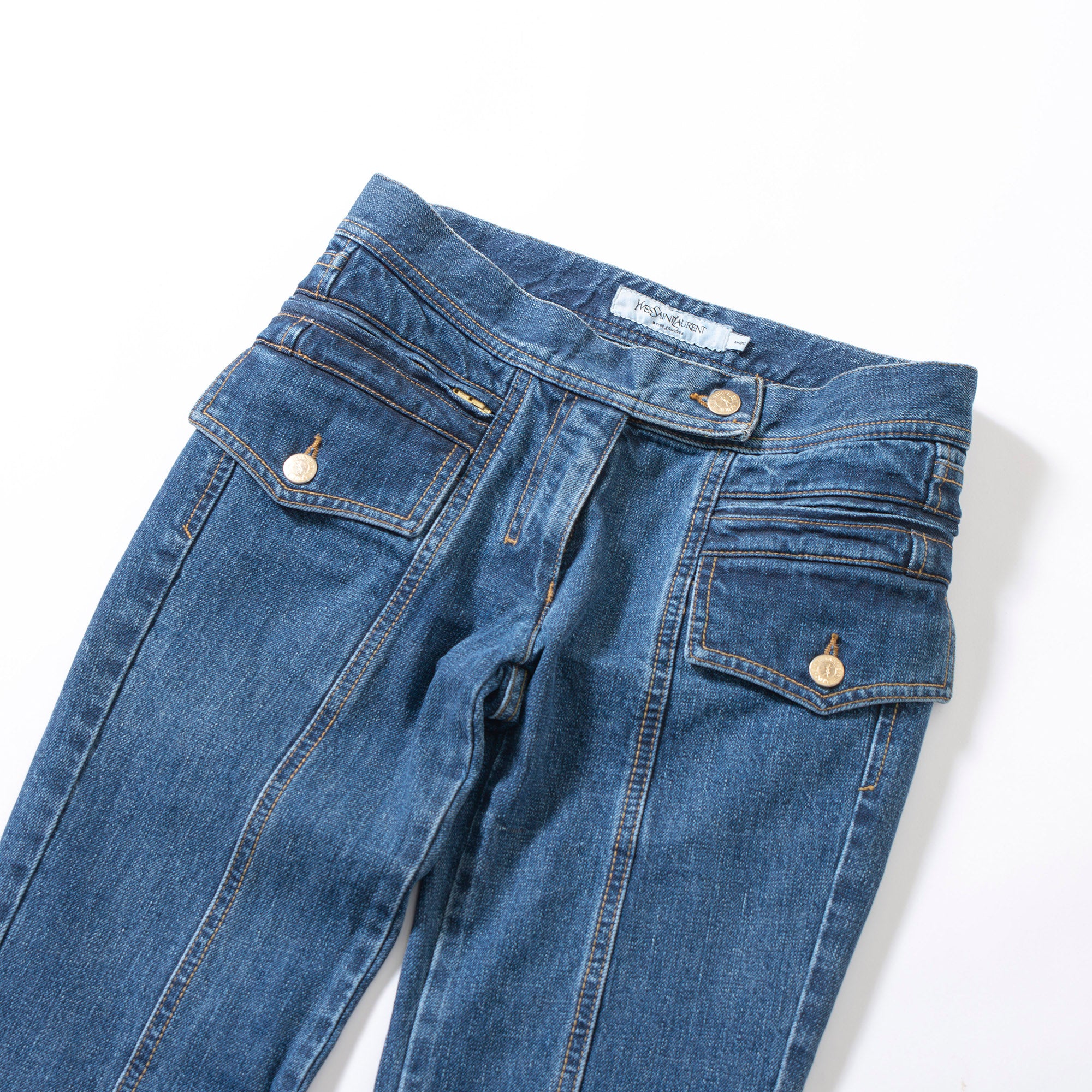 サンローラン Yves Saint Laurent rive gauche ベルボトムデニムパンツ インディゴ 00s イタリア Y2K フレアデニム ブーツカット ジーン