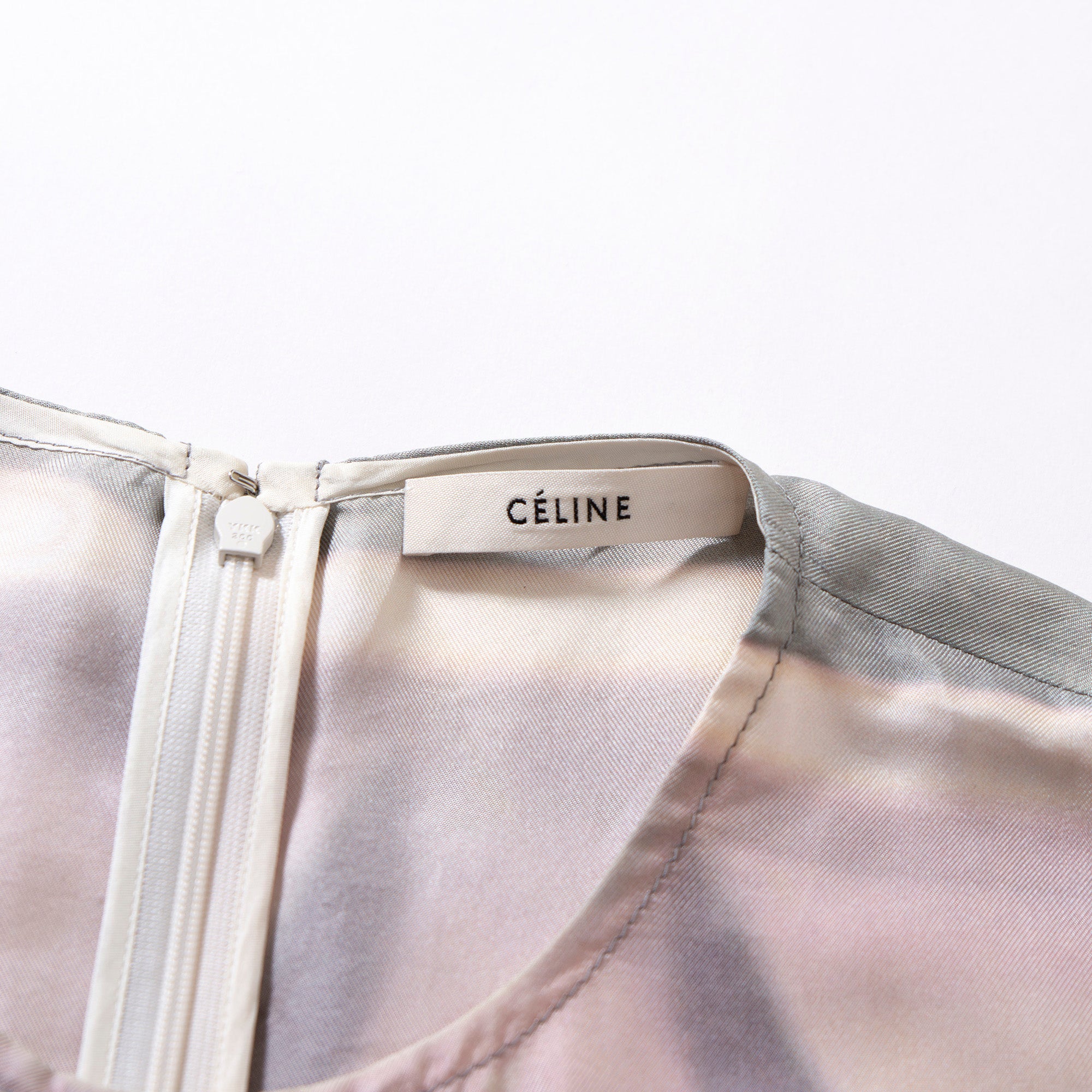 セリーヌ CELINE ノースリーブ ワンピース アイラッシュプリント ドレス 36 レディース イタリア製 モード フレンチ シルク素材 希少