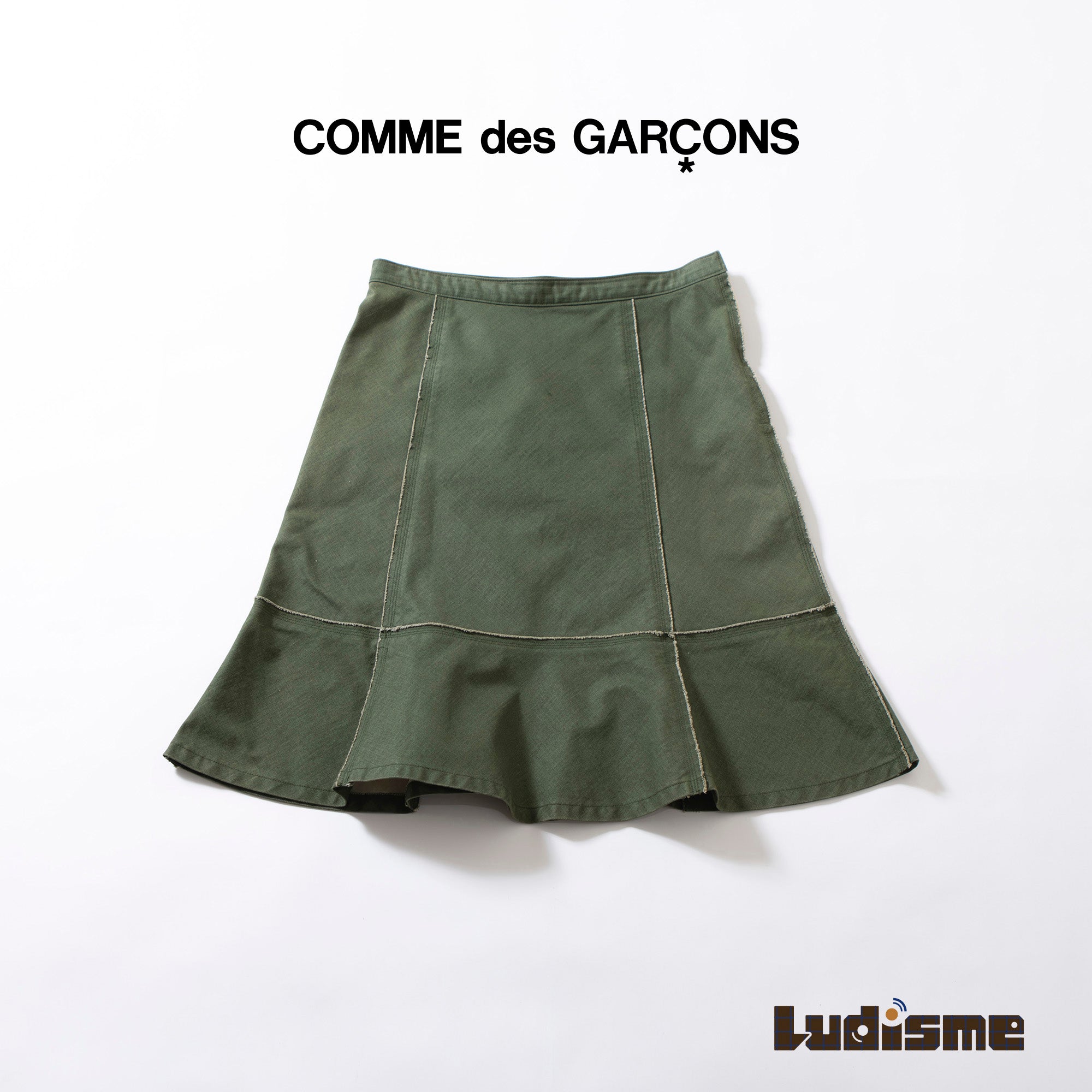 コムデギャルソン tricot COMME des GARCONS AD2001 ひざ丈スカート フレア切替 モスグリーン S コットン100% 栗原たお ミディスカート
