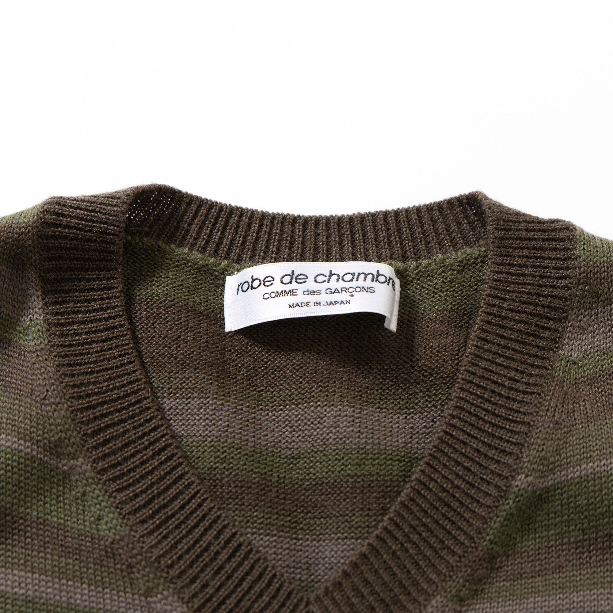 コムデギャルソン robe de chambre COMME des GAR〓ONS AD2002 ニットベスト ボーダー柄 カーキ Vネック マルチボーダー 川久保玲