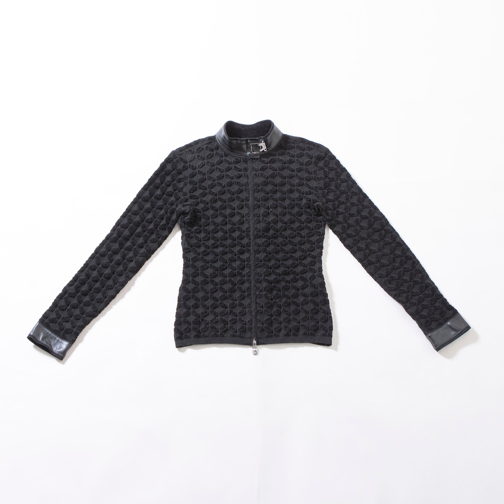 エンポリオ アルマーニ EMPORIO ARMANI ドライバーズニット ジップアップ レザー切替 ブラック 40 3Dニット ブルゾン レディース メンズ
