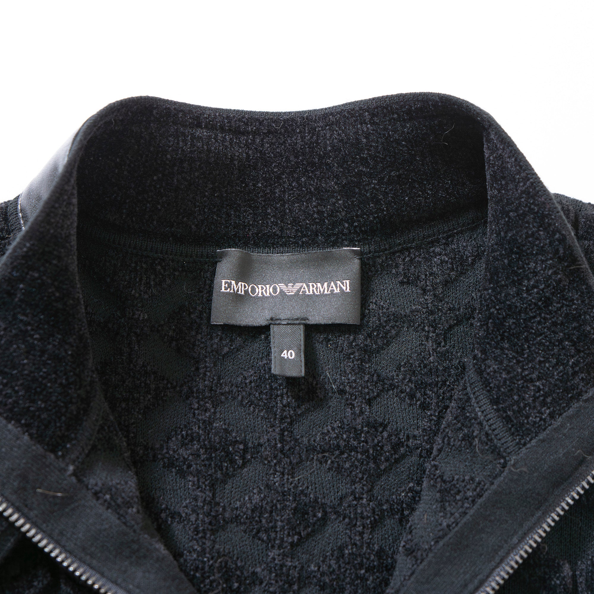 エンポリオ アルマーニ EMPORIO ARMANI ドライバーズニット ジップアップ レザー切替 ブラック 40 3Dニット ブルゾン レディース メンズ
