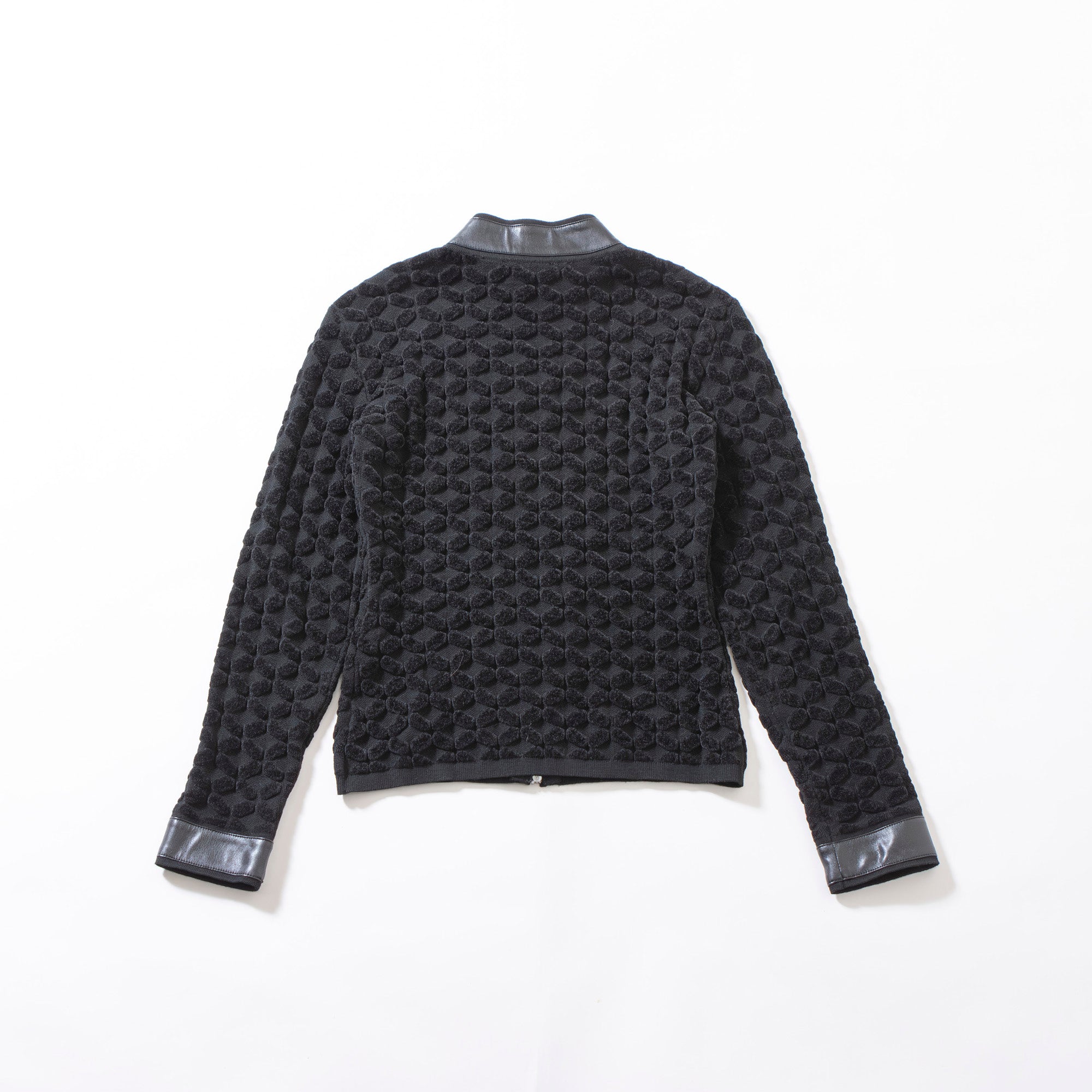 エンポリオ アルマーニ EMPORIO ARMANI ドライバーズニット ジップアップ レザー切替 ブラック 40 3Dニット ブルゾン レディース メンズ
