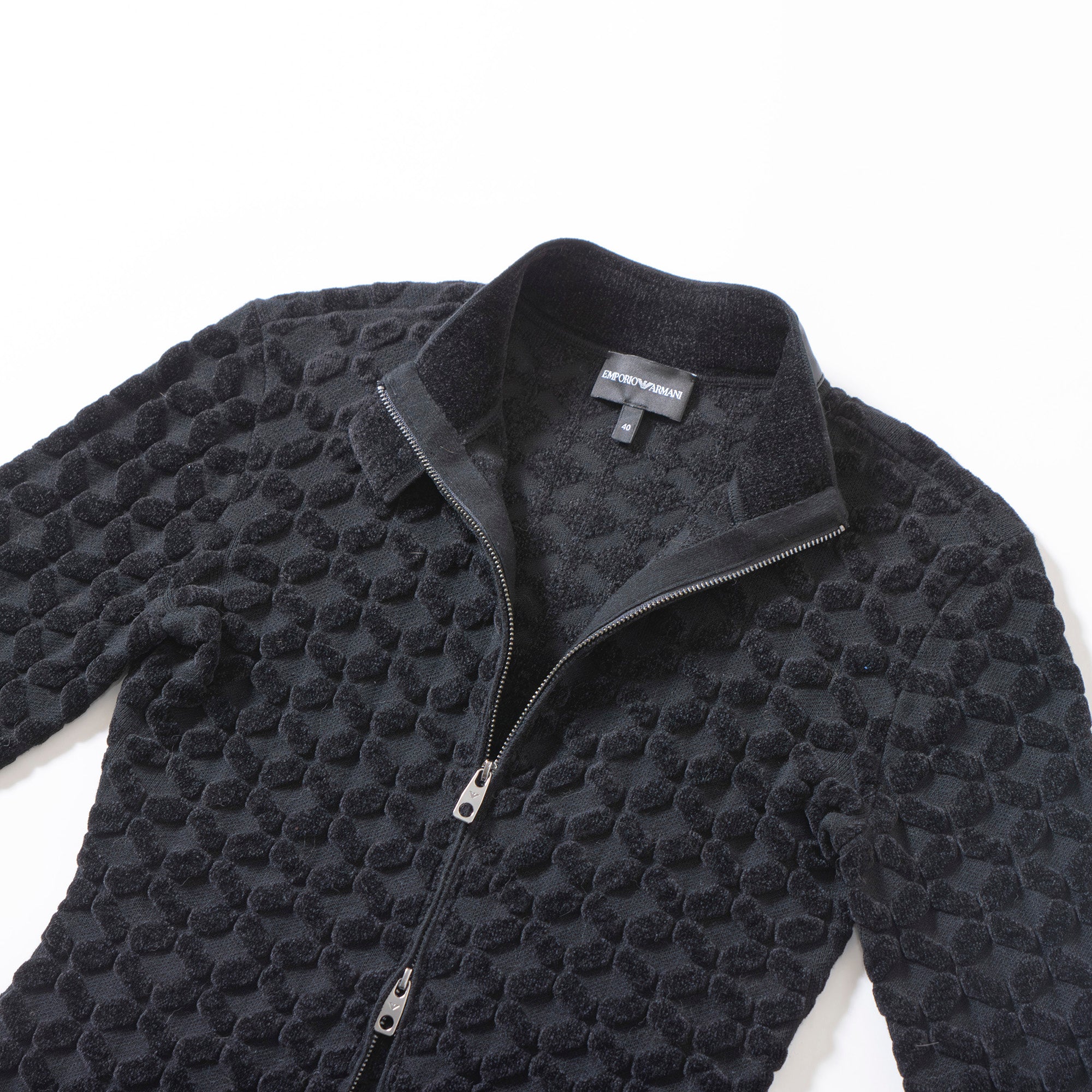 エンポリオ アルマーニ EMPORIO ARMANI ドライバーズニット ジップアップ レザー切替 ブラック 40 3Dニット ブルゾン レディース メンズ