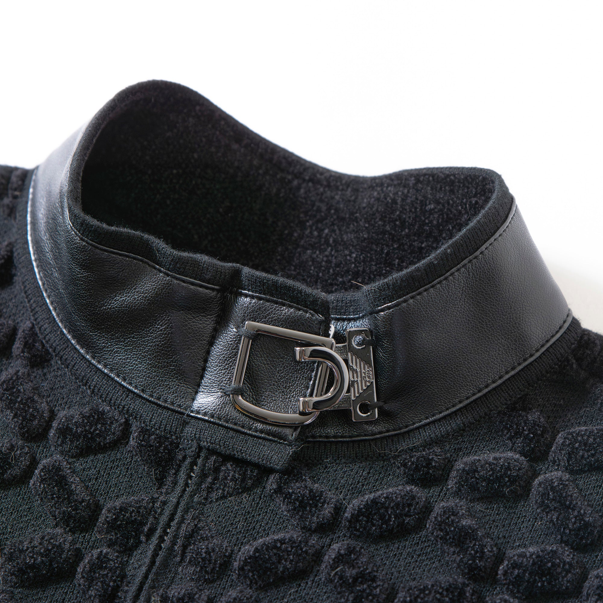 エンポリオ アルマーニ EMPORIO ARMANI ドライバーズニット ジップアップ レザー切替 ブラック 40 3Dニット ブルゾン レディース メンズ