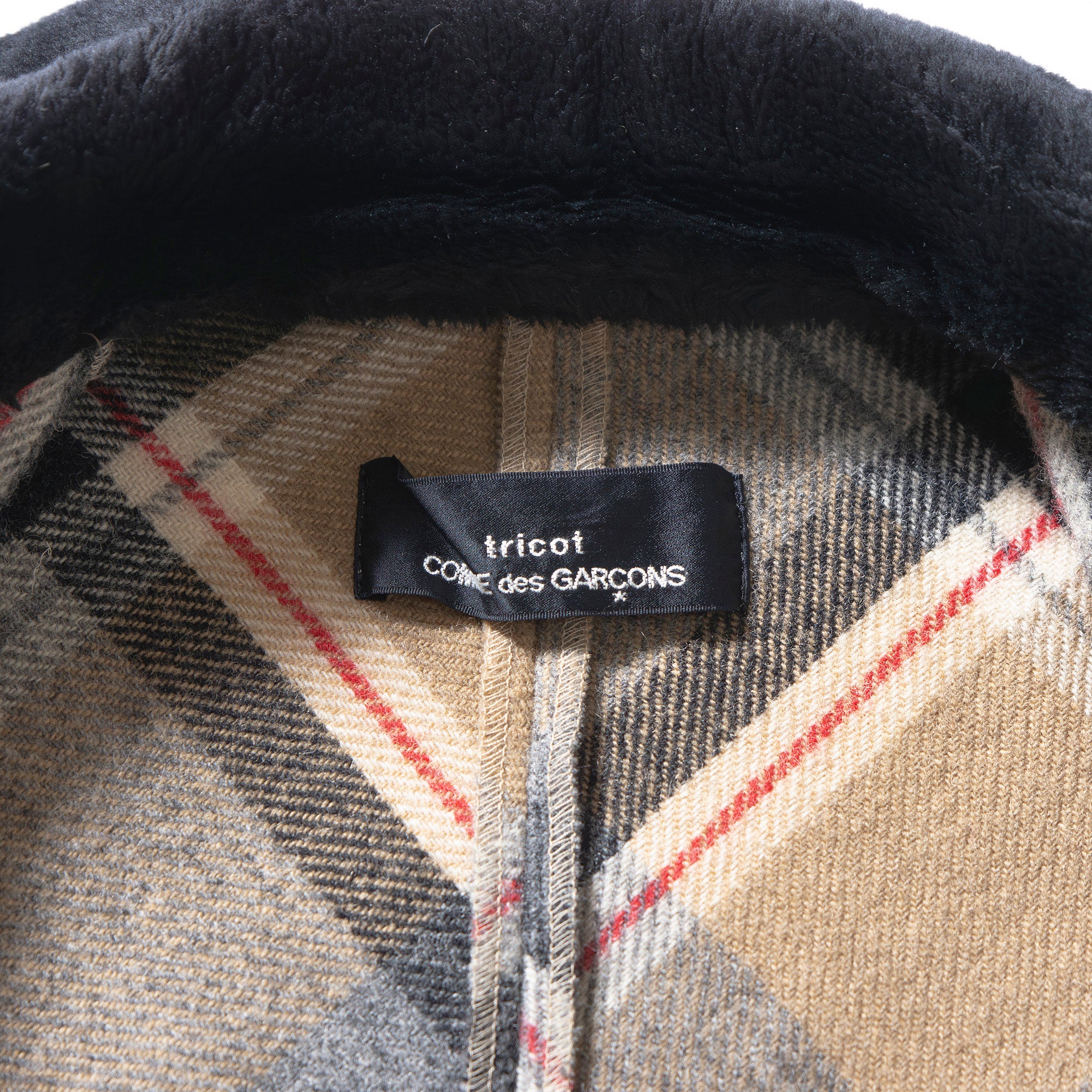 Comme des Garçons tricot AD1996 Checked Wool Jacket with Fur Collar, Women's, Made in Japan, Used Outerwear Blouson