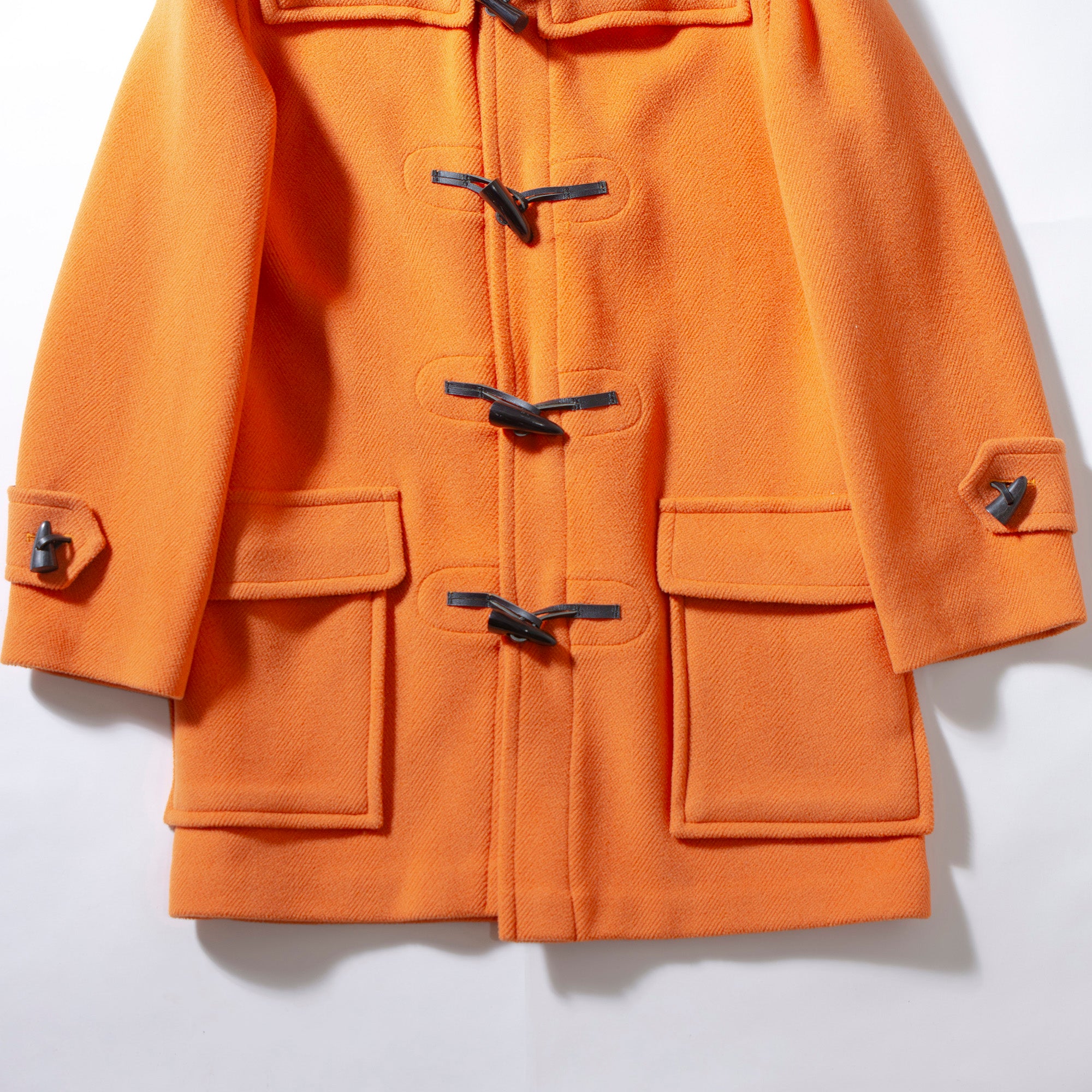 Burberry London Duffle Coat, Orange, Rare Color, Hooded, Made in England, Mid-Length, Toggle Button, Outerwear, Hooded Coat