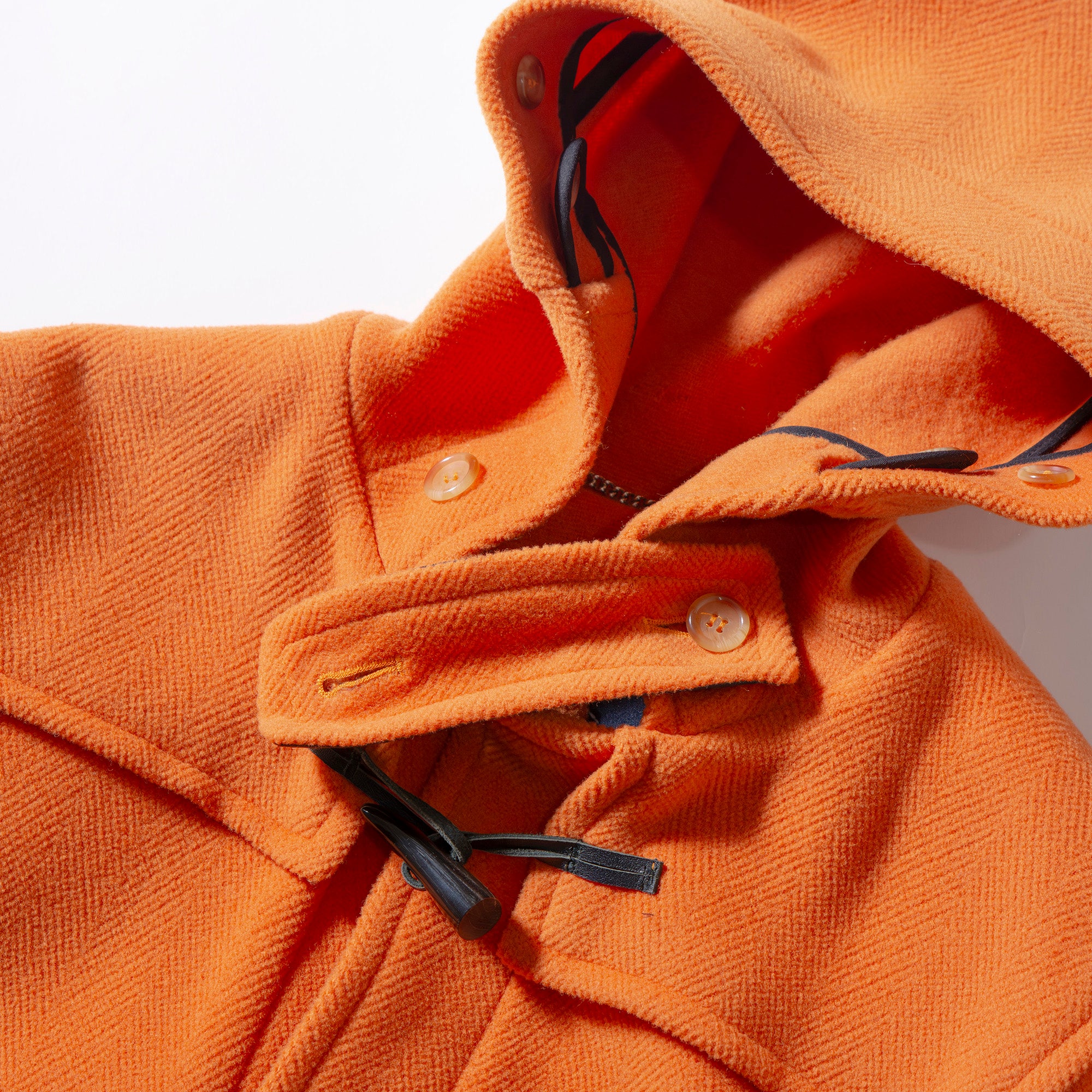 Burberry London Duffle Coat, Orange, Rare Color, Hooded, Made in England, Mid-Length, Toggle Button, Outerwear, Hooded Coat