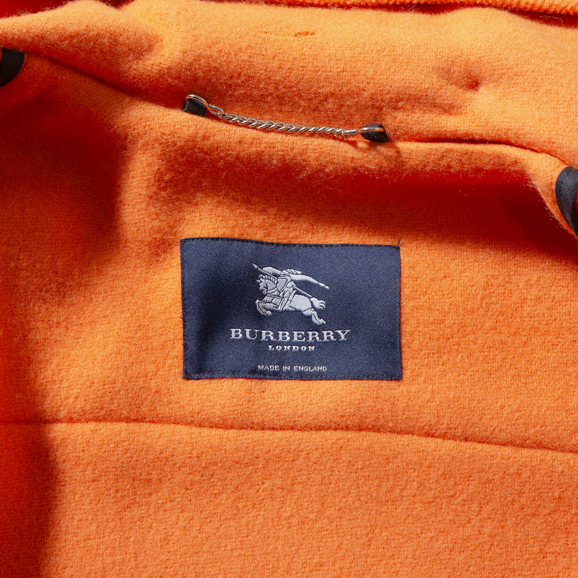 Burberry London Duffle Coat, Orange, Rare Color, Hooded, Made in England, Mid-Length, Toggle Button, Outerwear, Hooded Coat