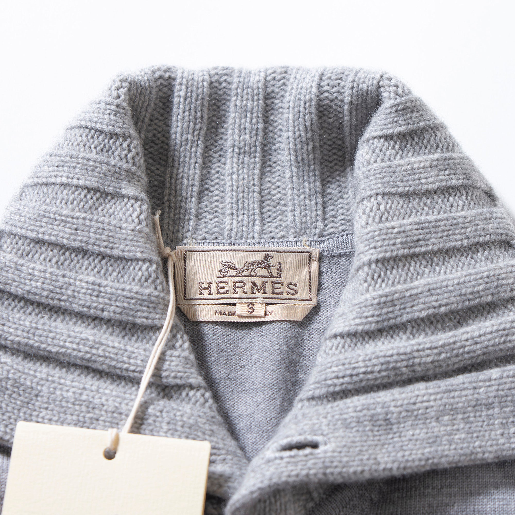 Hermès high-neck knit pullover sweater, gray, size S, made in Italy from merino wool and cashmere. Brand new with tags. Unisex.