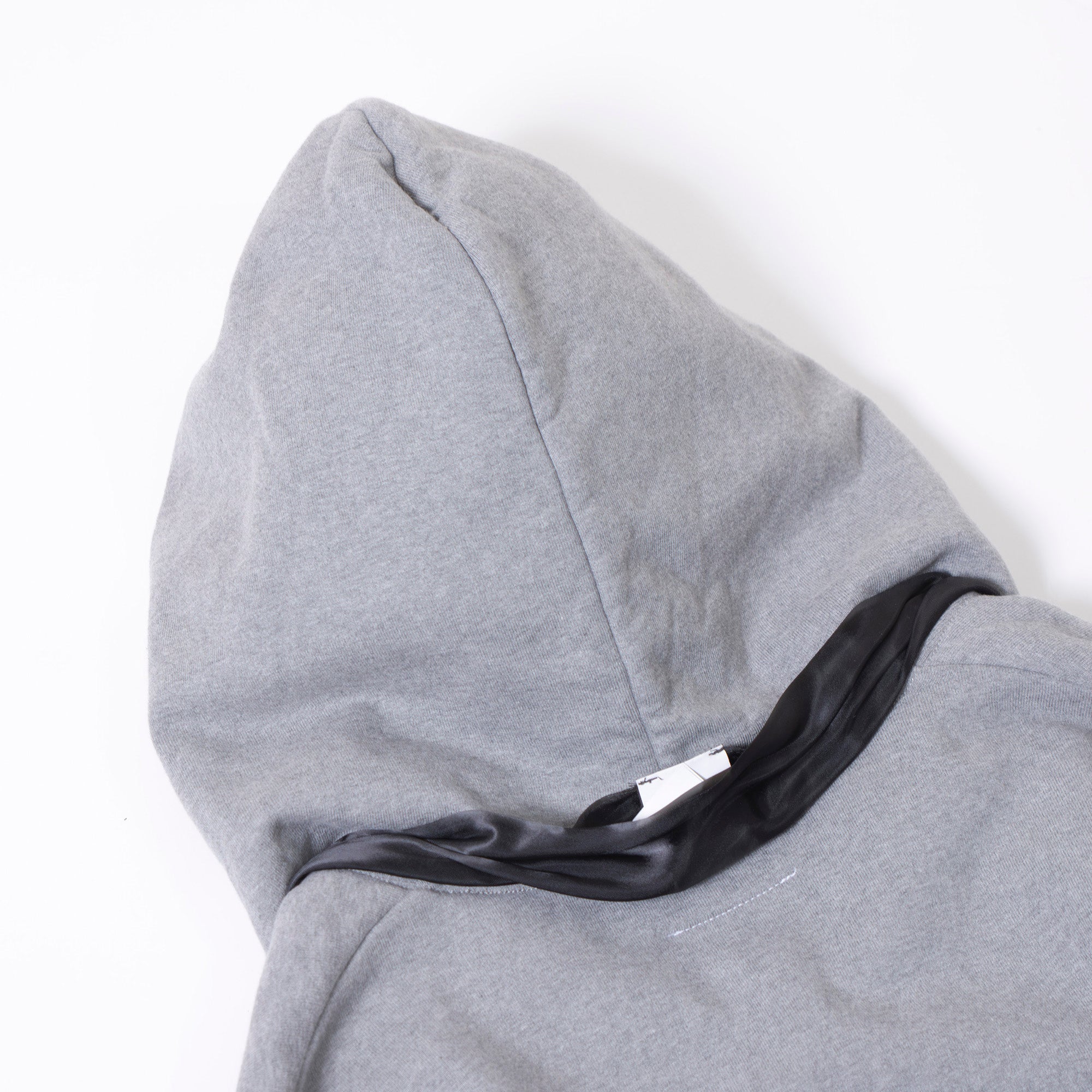 MM6 Maison Margiela fleece-lined hoodie in gray with a sailor collar and satin ribbon, size S.