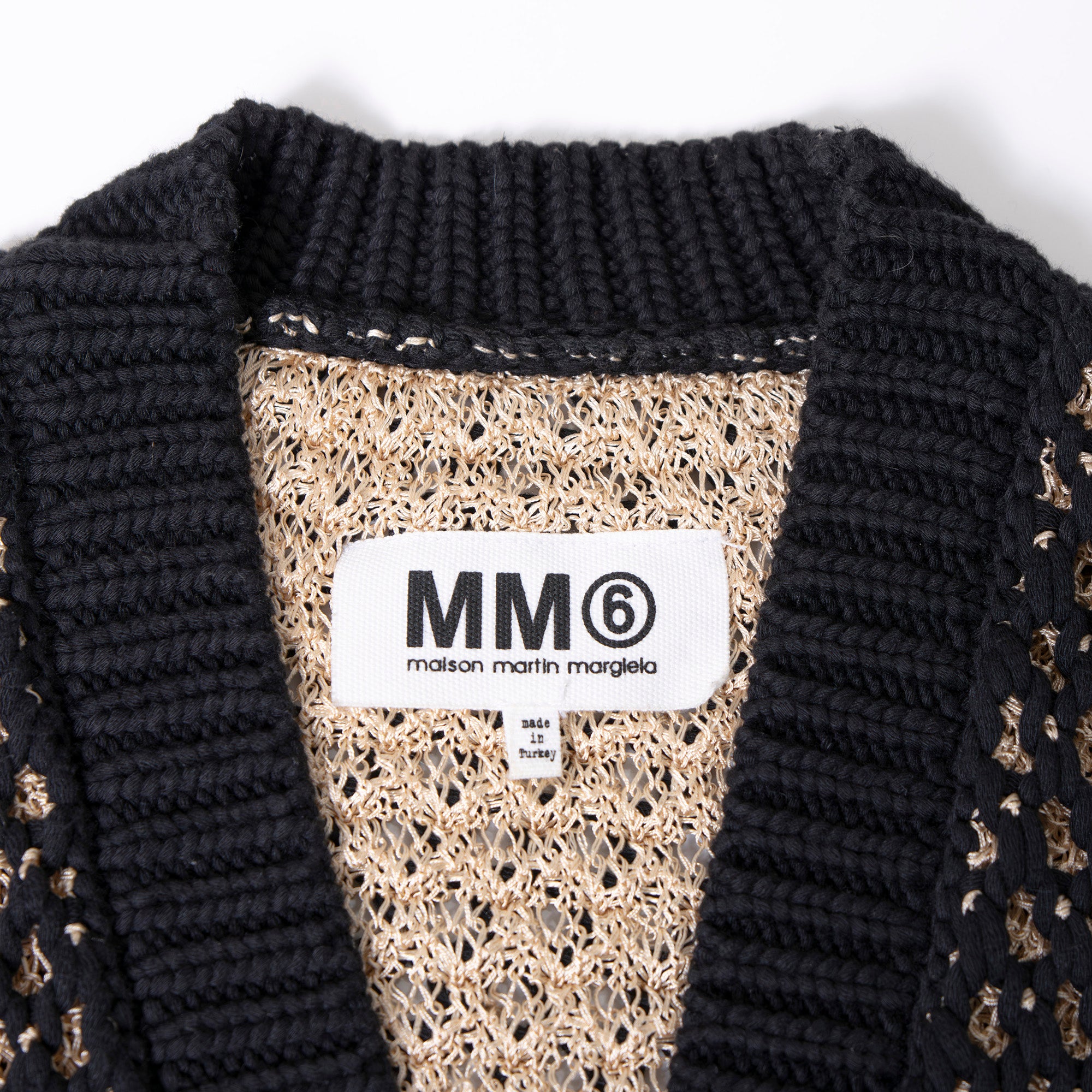 MM6 Maison Martin Margiela Women's Mesh Cardigan, Black, Size S, Knit Sweater