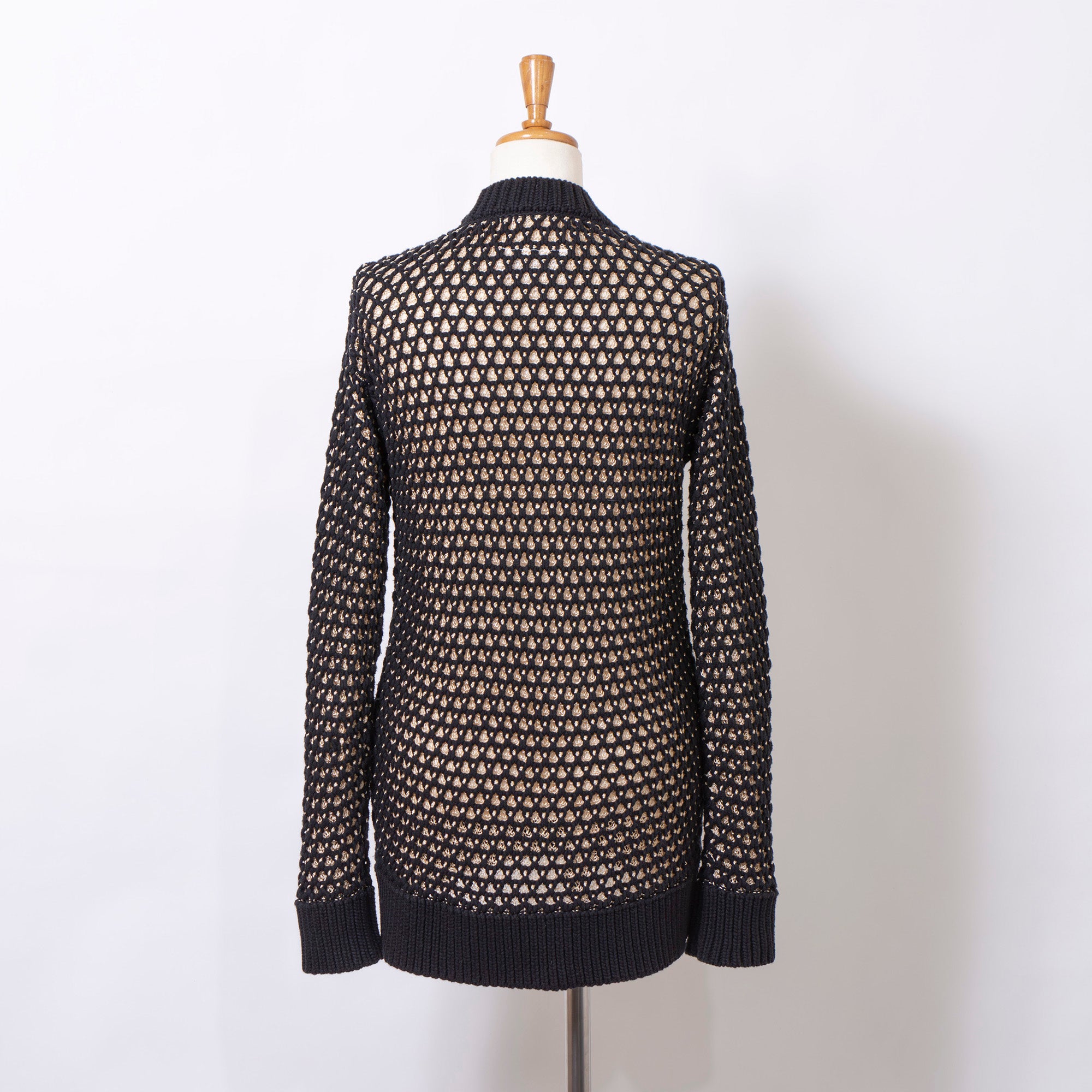 MM6 Maison Martin Margiela Women's Mesh Cardigan, Black, Size S, Knit Sweater