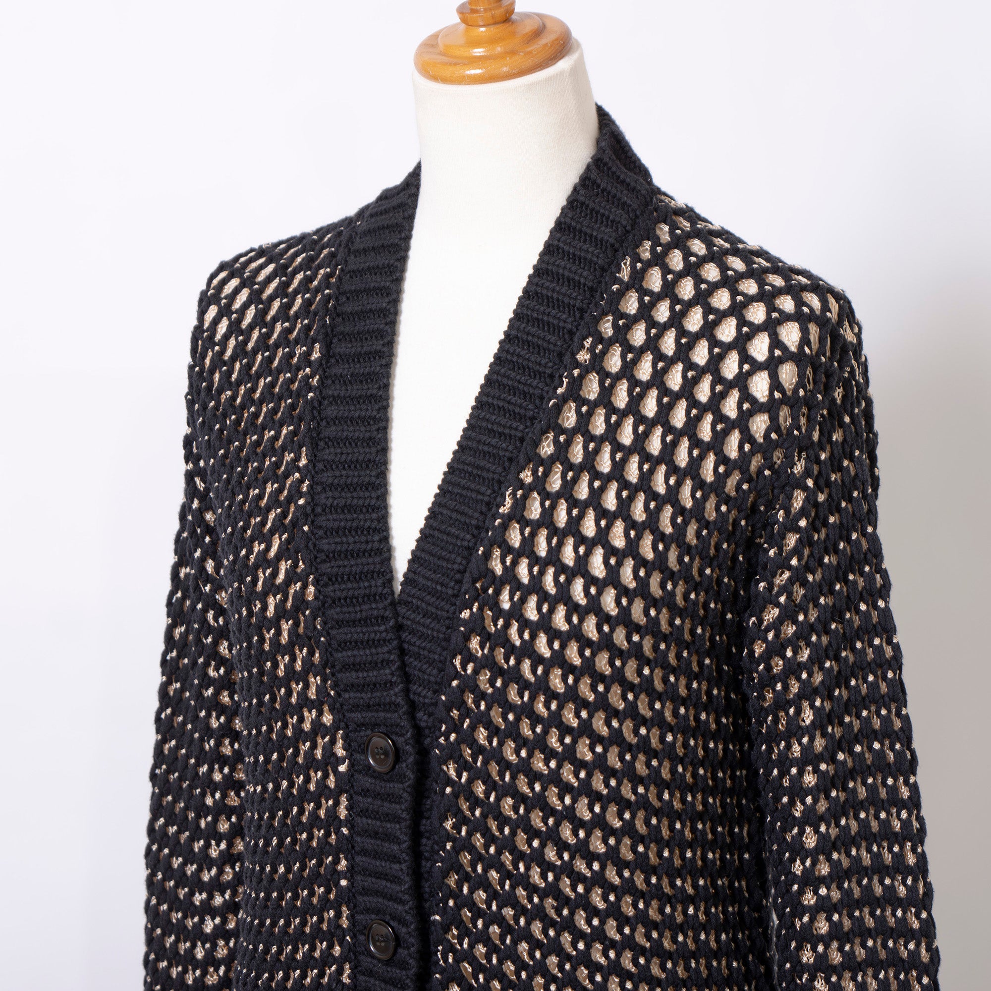 MM6 Maison Martin Margiela Women's Mesh Cardigan, Black, Size S, Knit Sweater