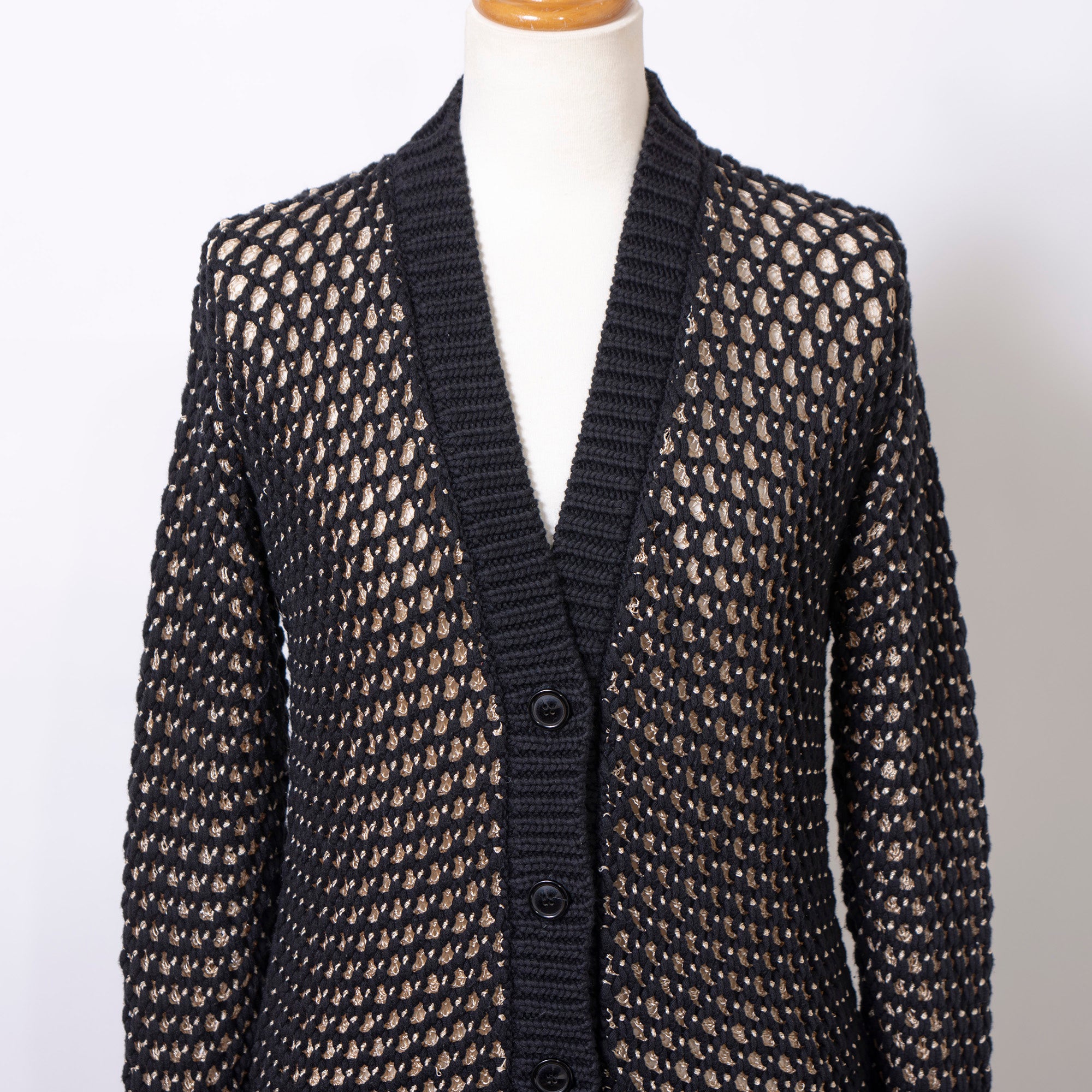 MM6 Maison Martin Margiela Women's Mesh Cardigan, Black, Size S, Knit Sweater