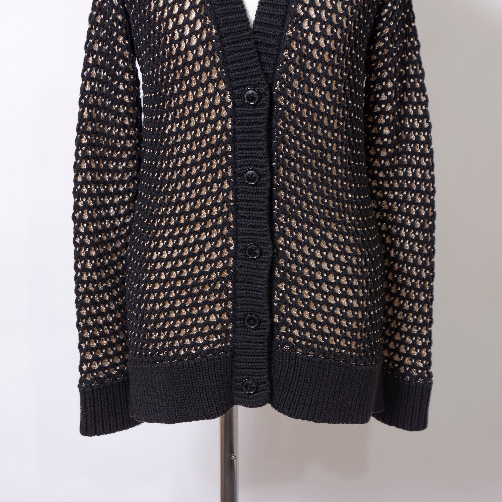 MM6 Maison Martin Margiela Women's Mesh Cardigan, Black, Size S, Knit Sweater