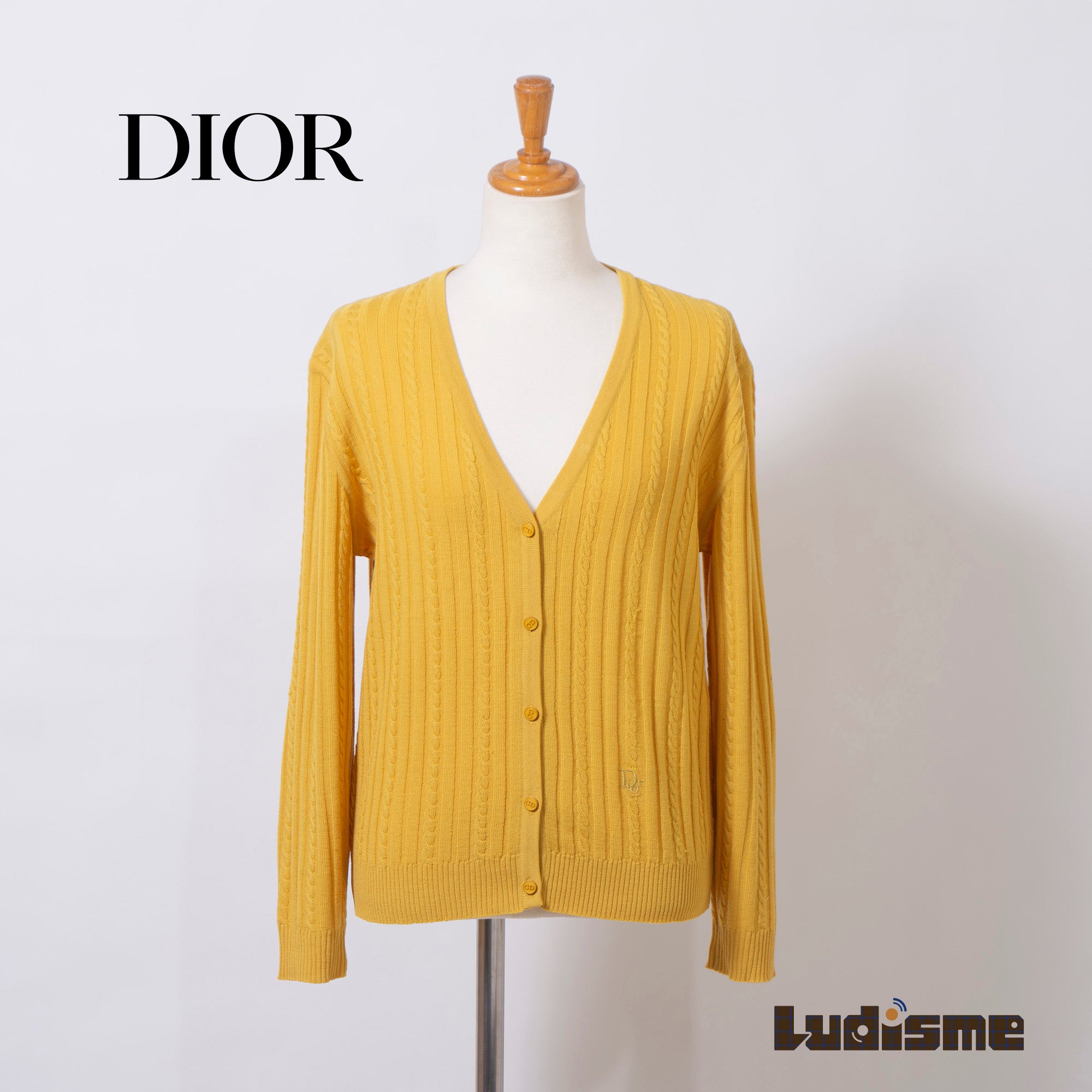 Christian Dior PRET-A-PORTER Cardigan, Cable Knit, Mustard, Women's, Size L