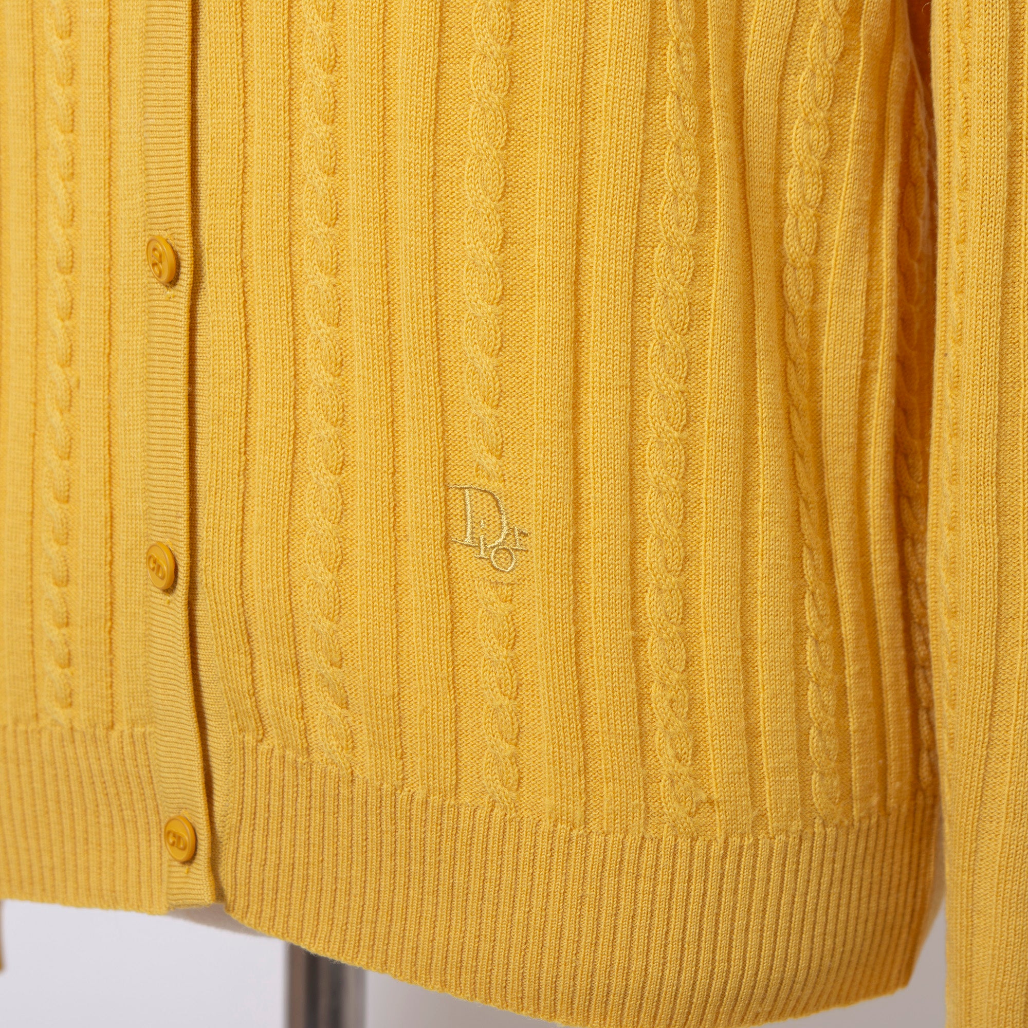 Christian Dior PRET-A-PORTER Cardigan, Cable Knit, Mustard, Women's, Size L