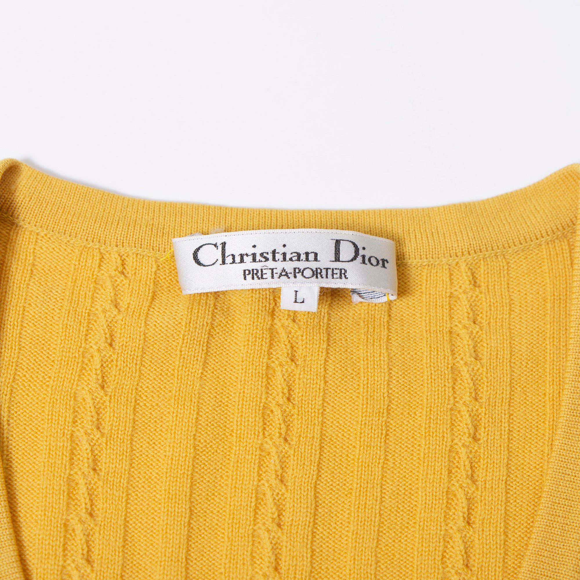 Christian Dior PRET-A-PORTER Cardigan, Cable Knit, Mustard, Women's, Size L