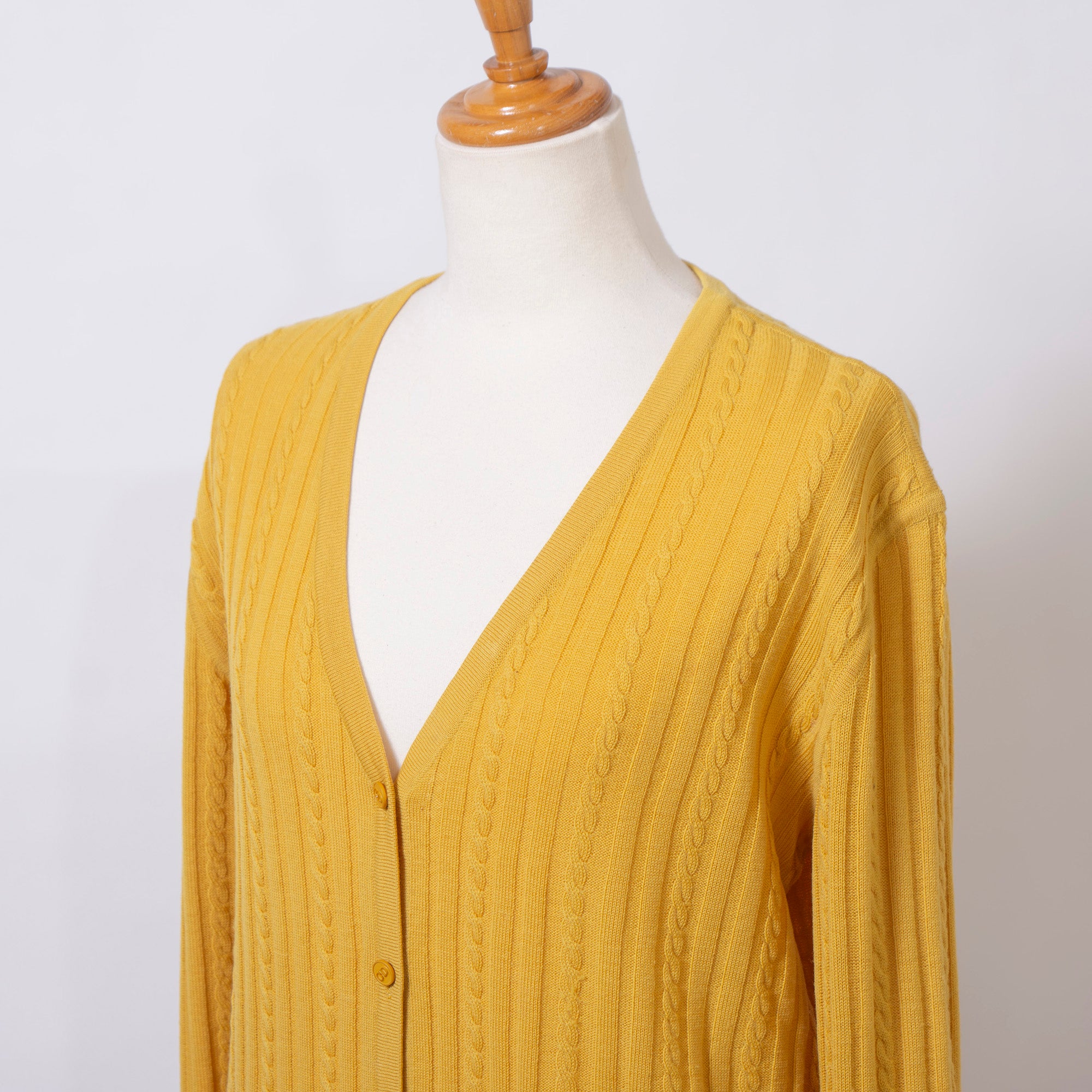 Christian Dior PRET-A-PORTER Cardigan, Cable Knit, Mustard, Women's, Size L