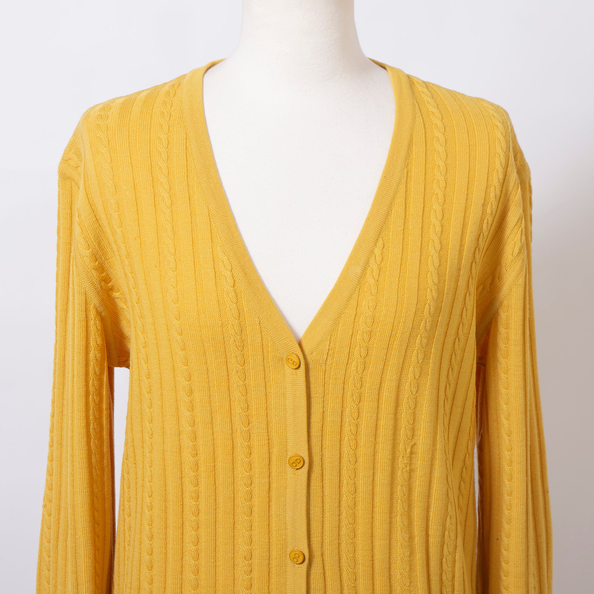Christian Dior PRET-A-PORTER Cardigan, Cable Knit, Mustard, Women's, Size L