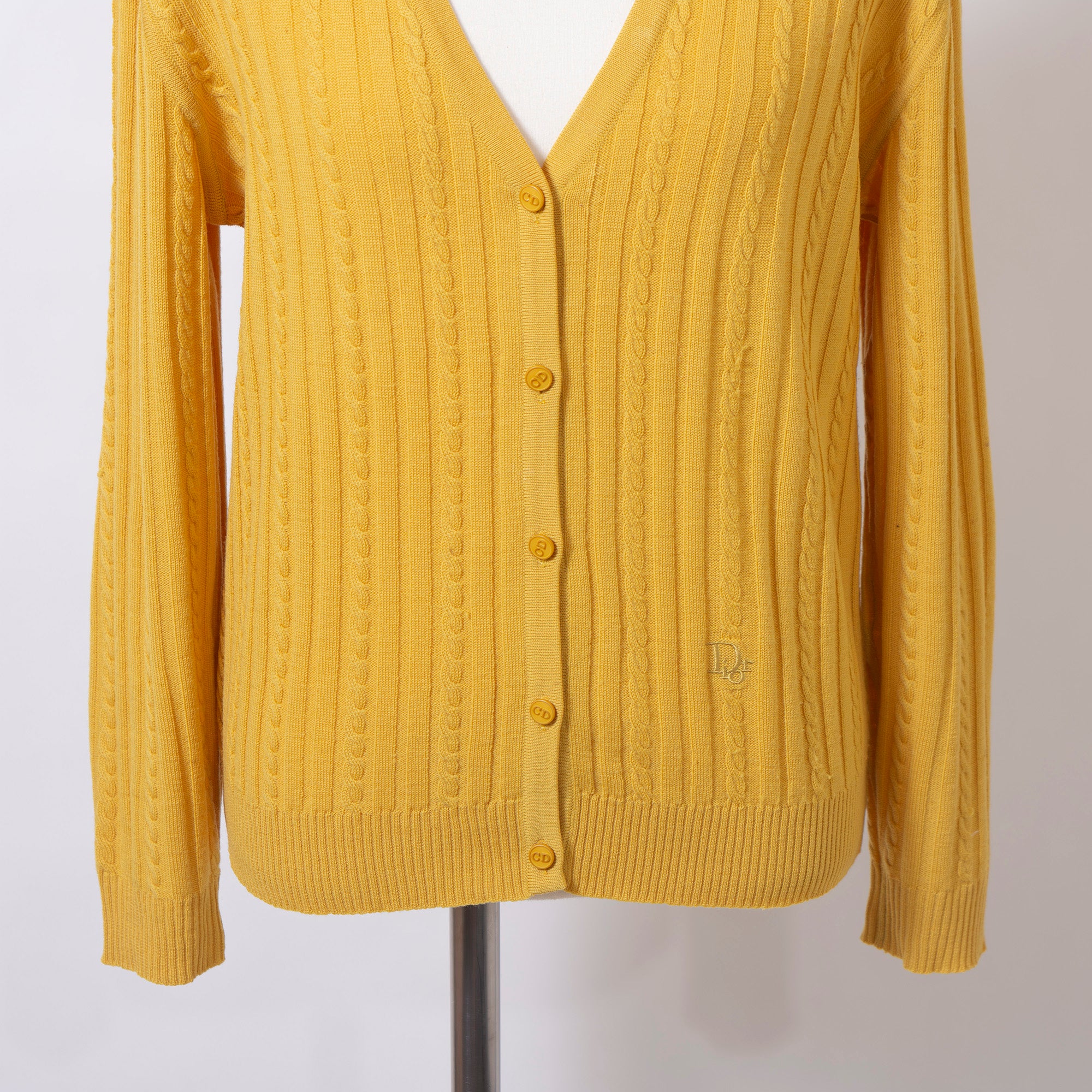 Christian Dior PRET-A-PORTER Cardigan, Cable Knit, Mustard, Women's, Size L