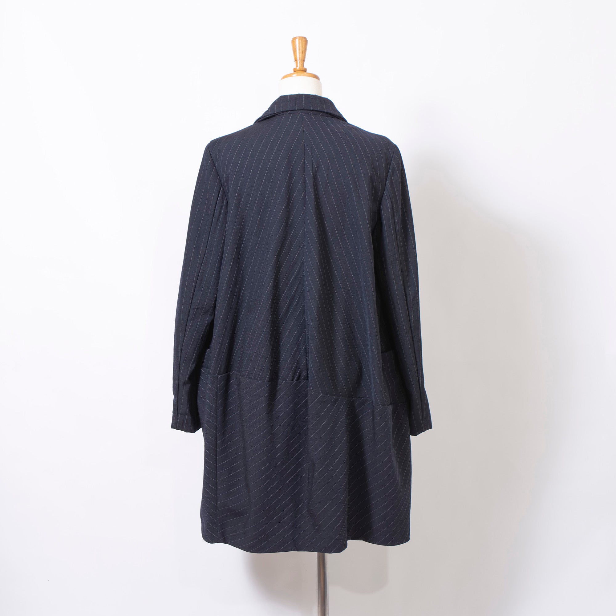 Comme des Garçons Balloon Coat, Navy, AD1992, Striped, Archive, Rei Kawakubo, Long Coat, Outerwear Jacket