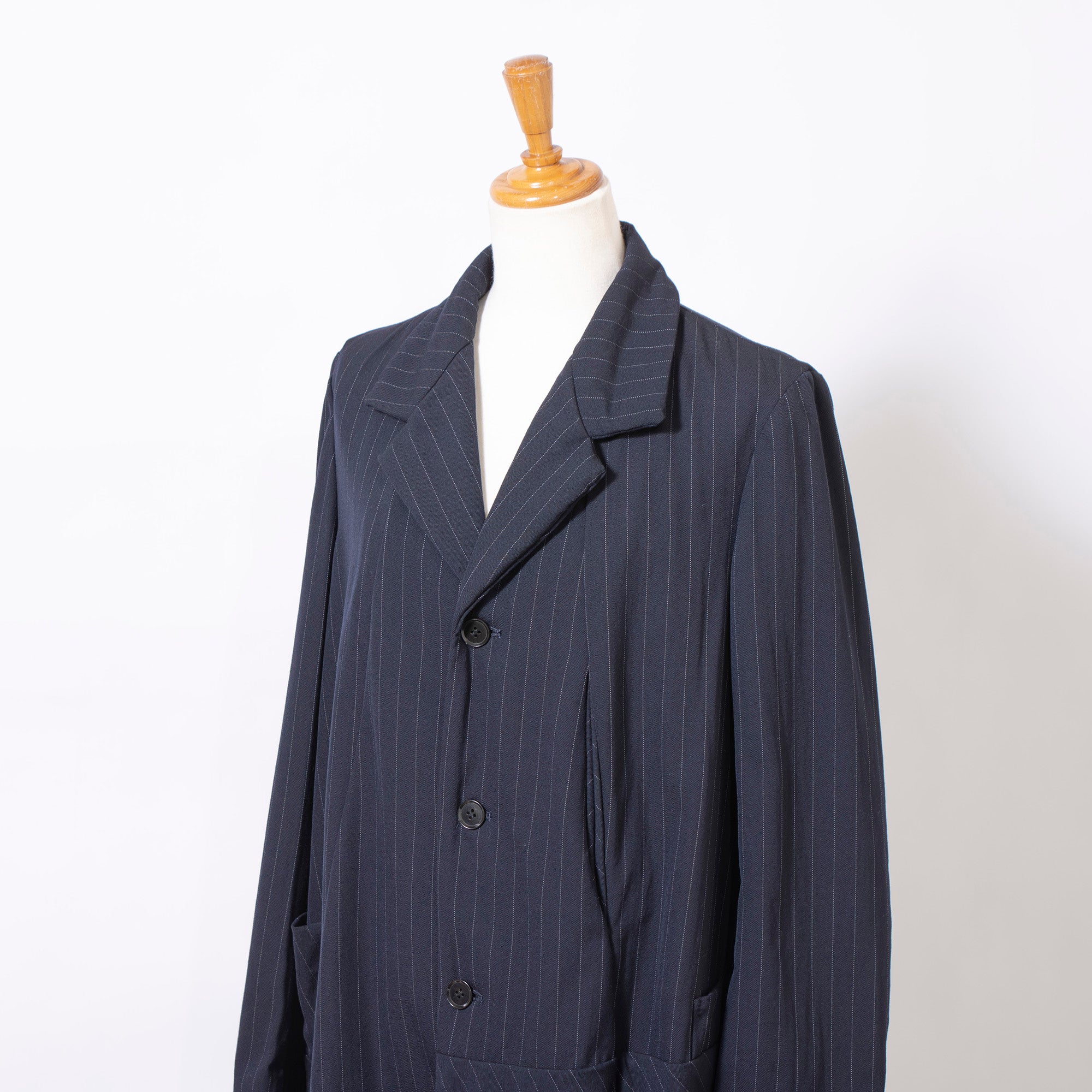 Comme des Garçons Balloon Coat, Navy, AD1992, Striped, Archive, Rei Kawakubo, Long Coat, Outerwear Jacket