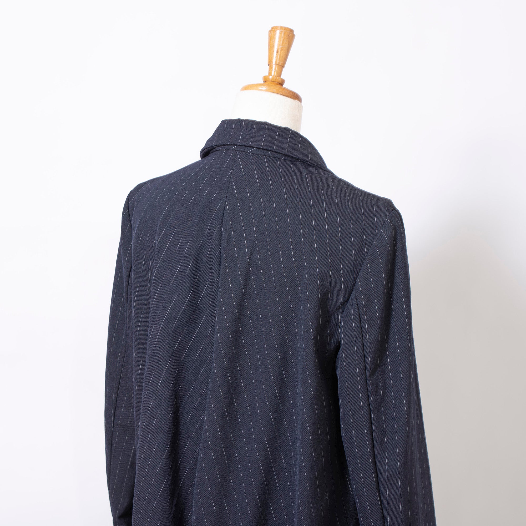 Comme des Garçons Balloon Coat, Navy, AD1992, Striped, Archive, Rei Kawakubo, Long Coat, Outerwear Jacket