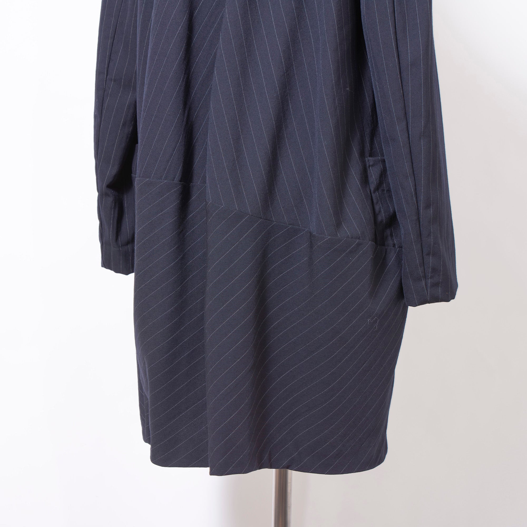 Comme des Garçons Balloon Coat, Navy, AD1992, Striped, Archive, Rei Kawakubo, Long Coat, Outerwear Jacket