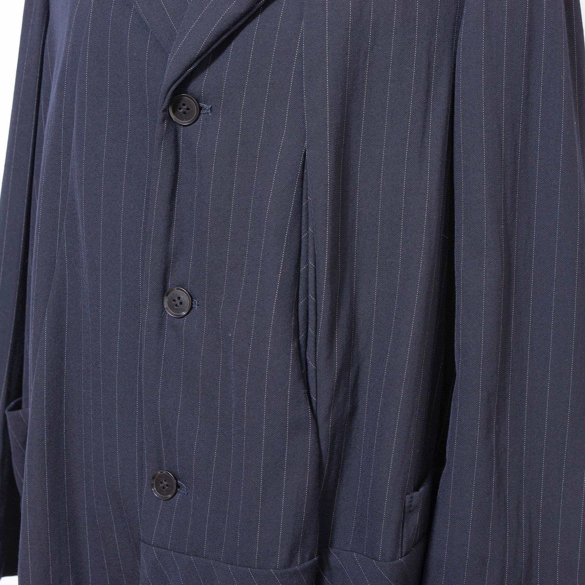 Comme des Garçons Balloon Coat, Navy, AD1992, Striped, Archive, Rei Kawakubo, Long Coat, Outerwear Jacket