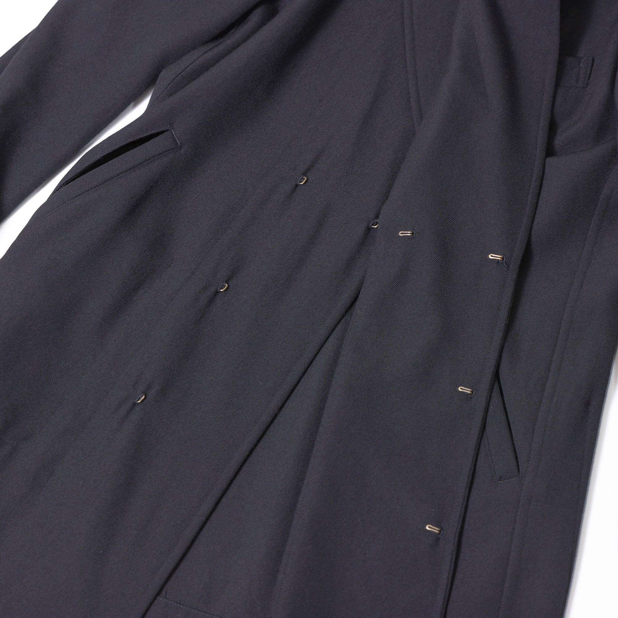 Comme des Garçons Robe de Chambre Long Coat in Black, AD1998, with Hook and Arrow Buttons, Archive, Rei Kawakubo Wool Coat