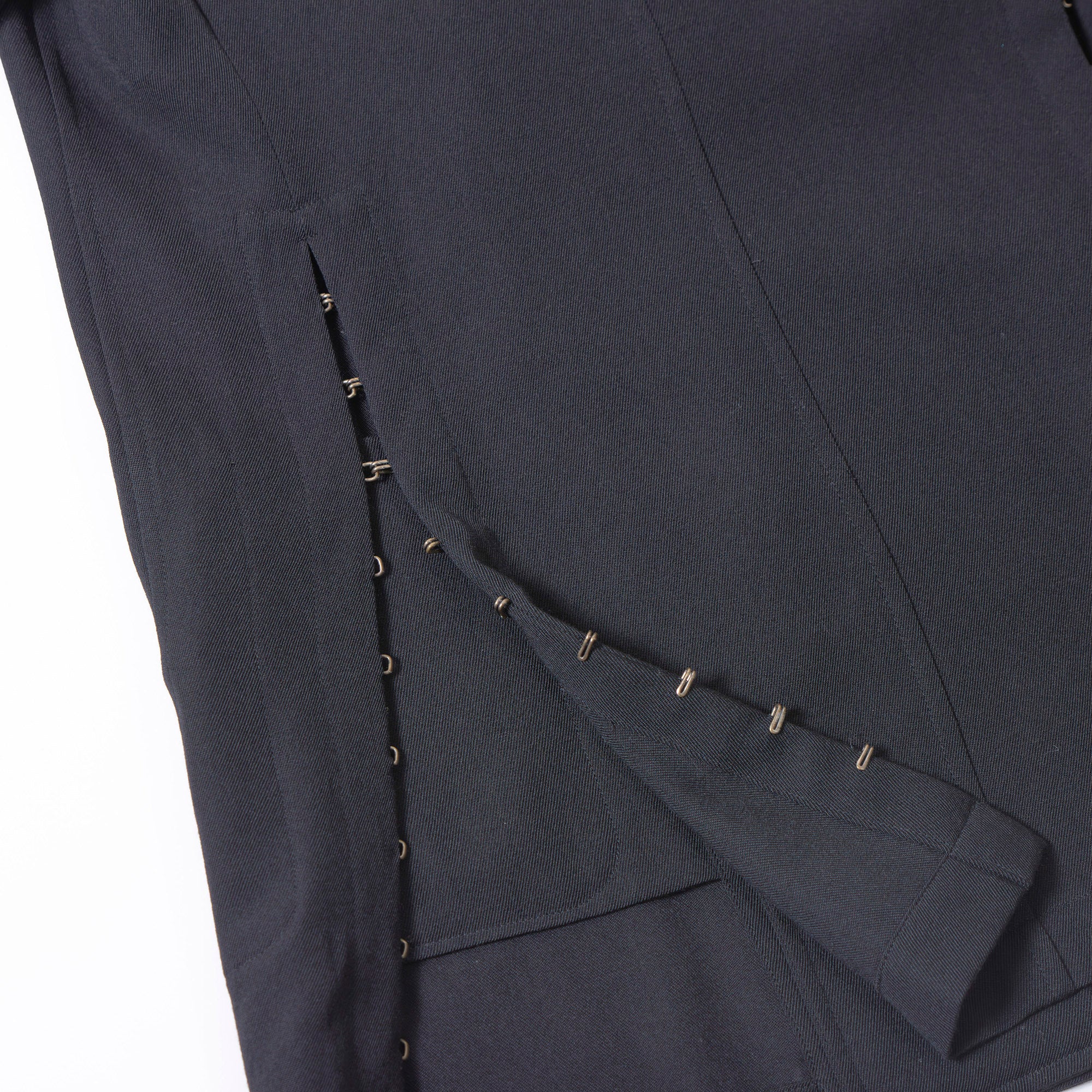 Comme des Garçons Robe de Chambre Long Coat in Black, AD1998, with Hook and Arrow Buttons, Archive, Rei Kawakubo Wool Coat