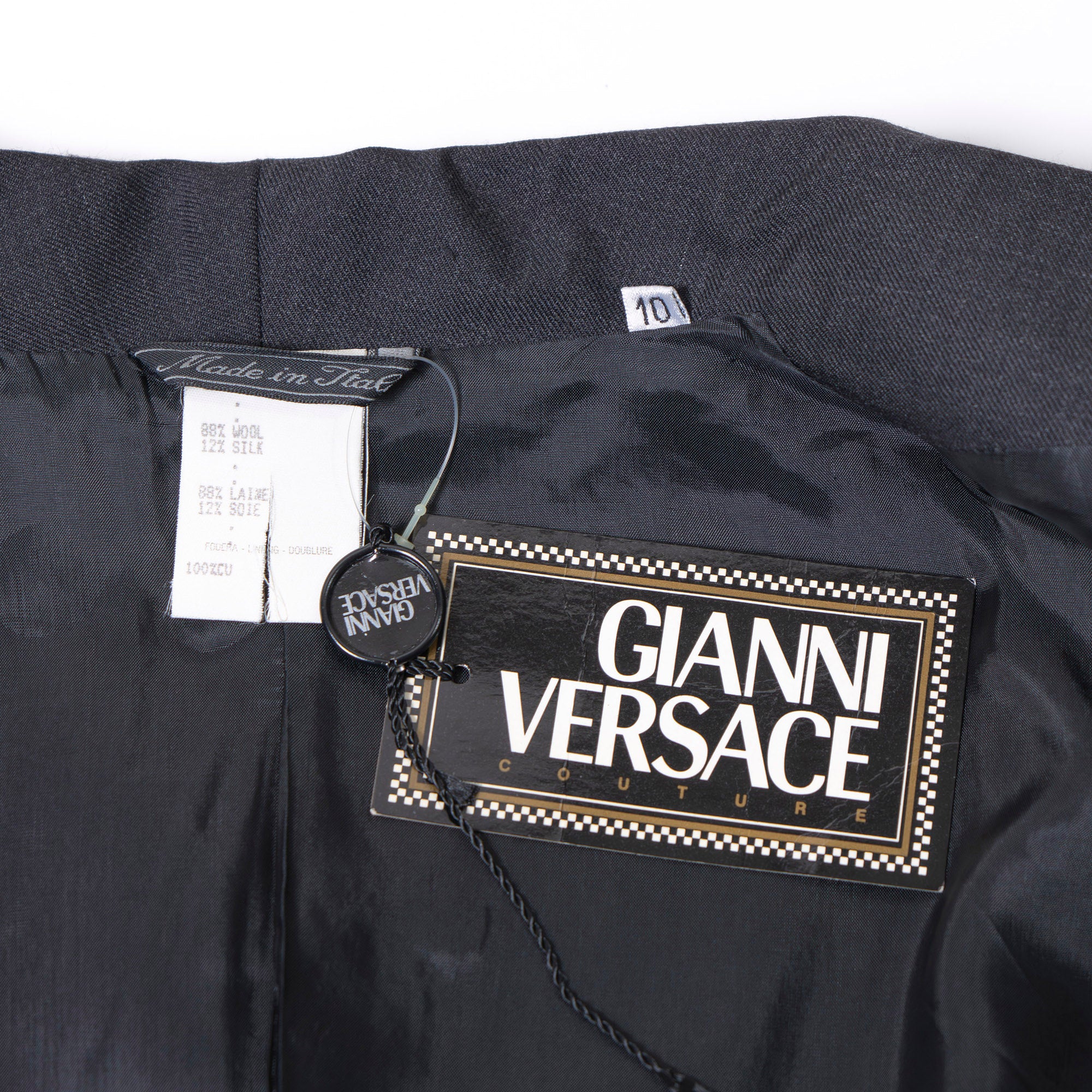 Versace GIANNI VERSACE COUTURE Women's Dark Gray Wool and Silk Skirt Suit with Gold Buttons, New with Tags
