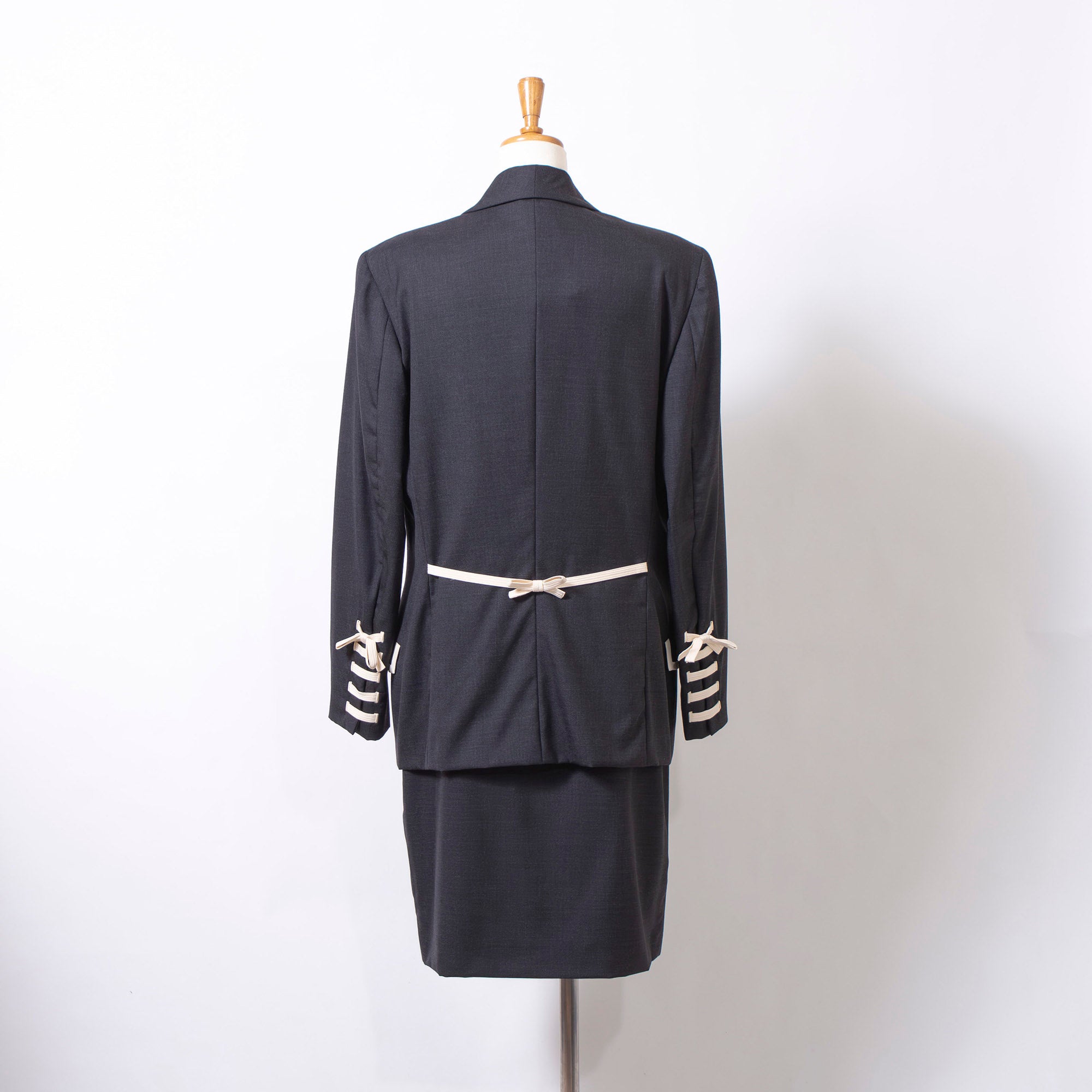 Versace GIANNI VERSACE COUTURE Women's Dark Gray Wool and Silk Skirt Suit with Gold Buttons, New with Tags