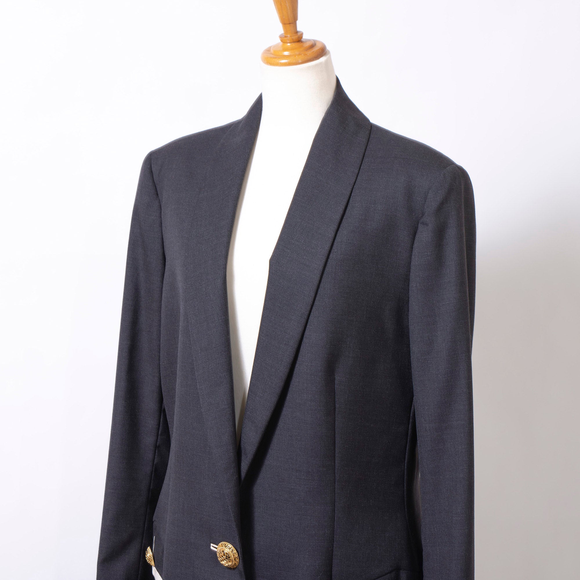 Versace GIANNI VERSACE COUTURE Women's Dark Gray Wool and Silk Skirt Suit with Gold Buttons, New with Tags