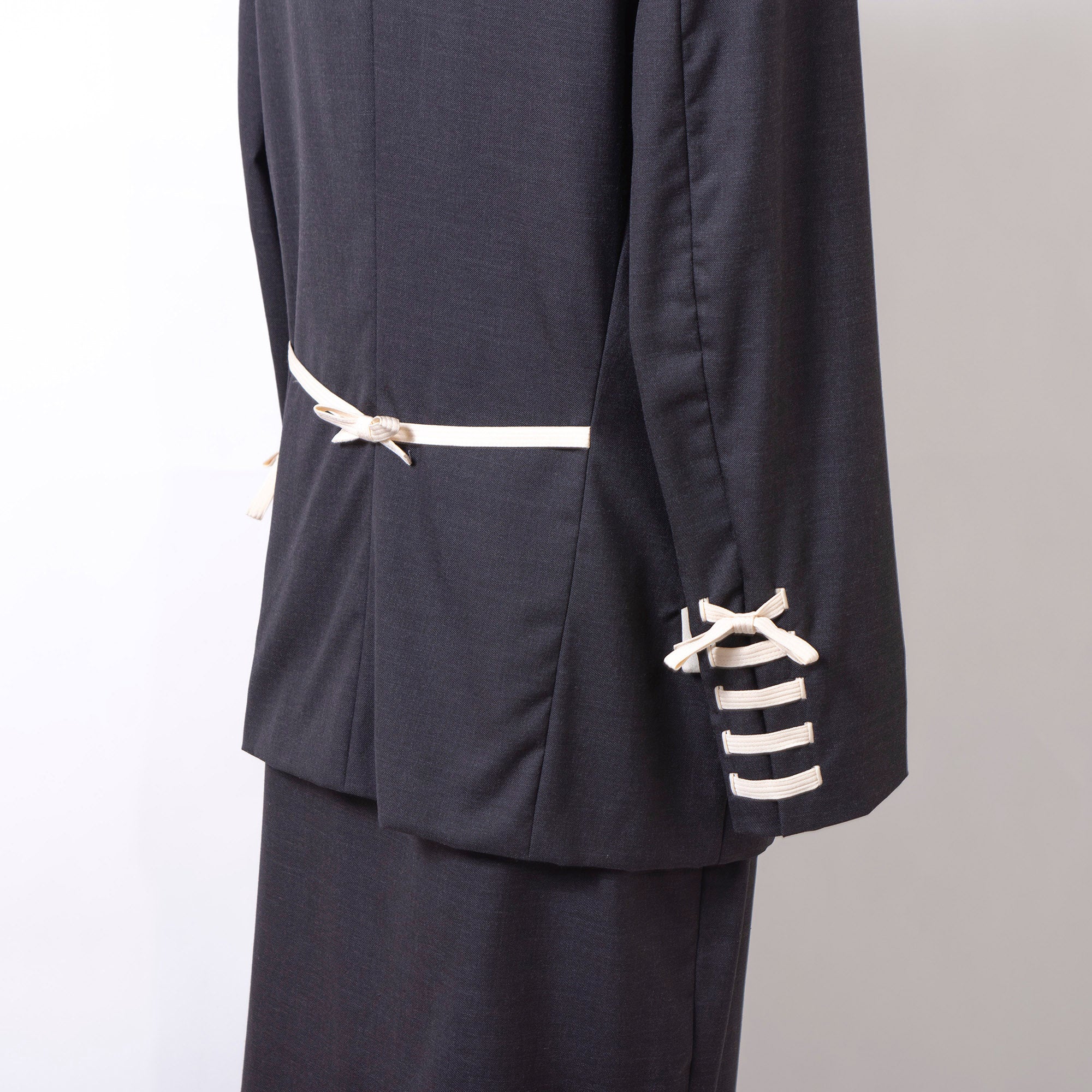 Versace GIANNI VERSACE COUTURE Women's Dark Gray Wool and Silk Skirt Suit with Gold Buttons, New with Tags