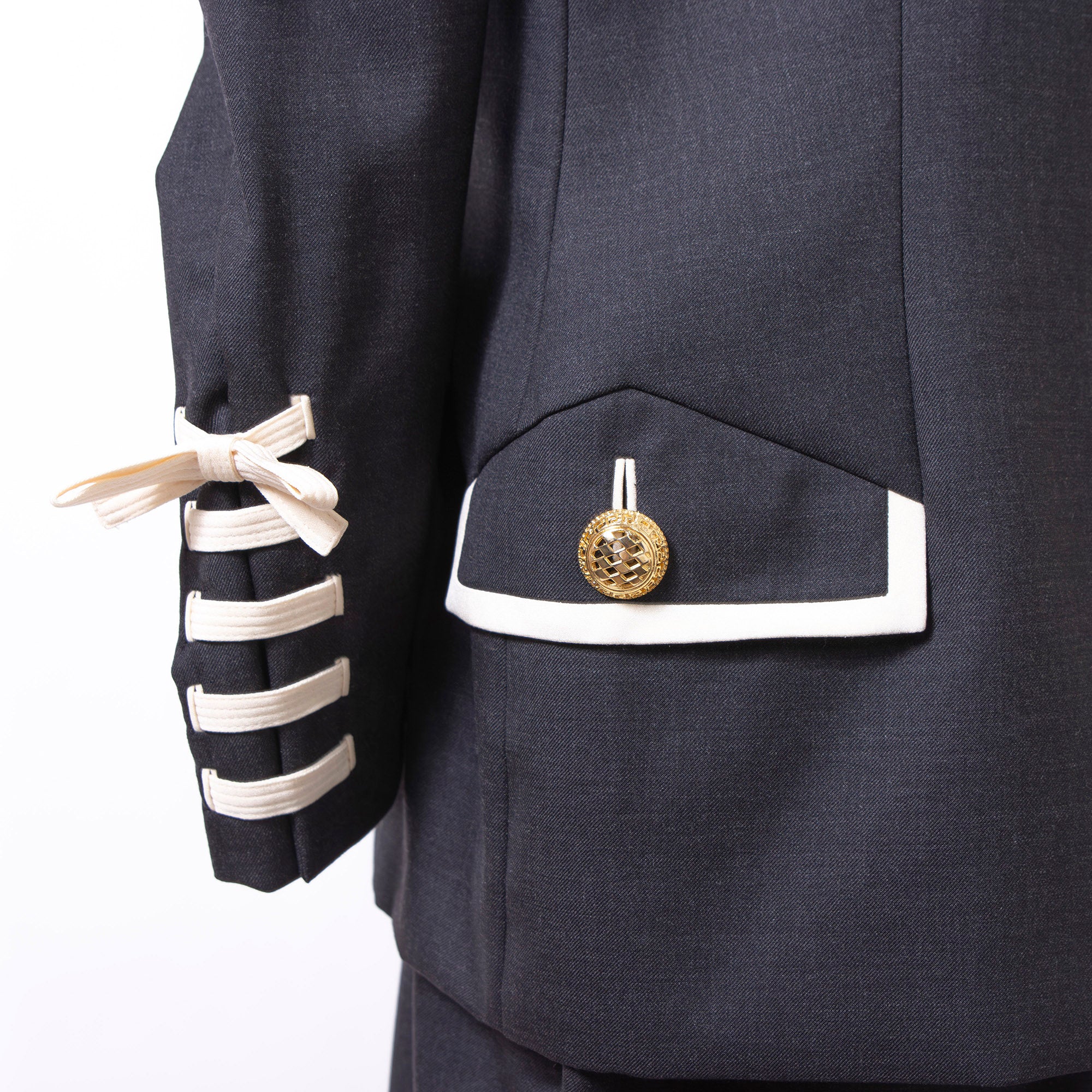 Versace GIANNI VERSACE COUTURE Women's Dark Gray Wool and Silk Skirt Suit with Gold Buttons, New with Tags