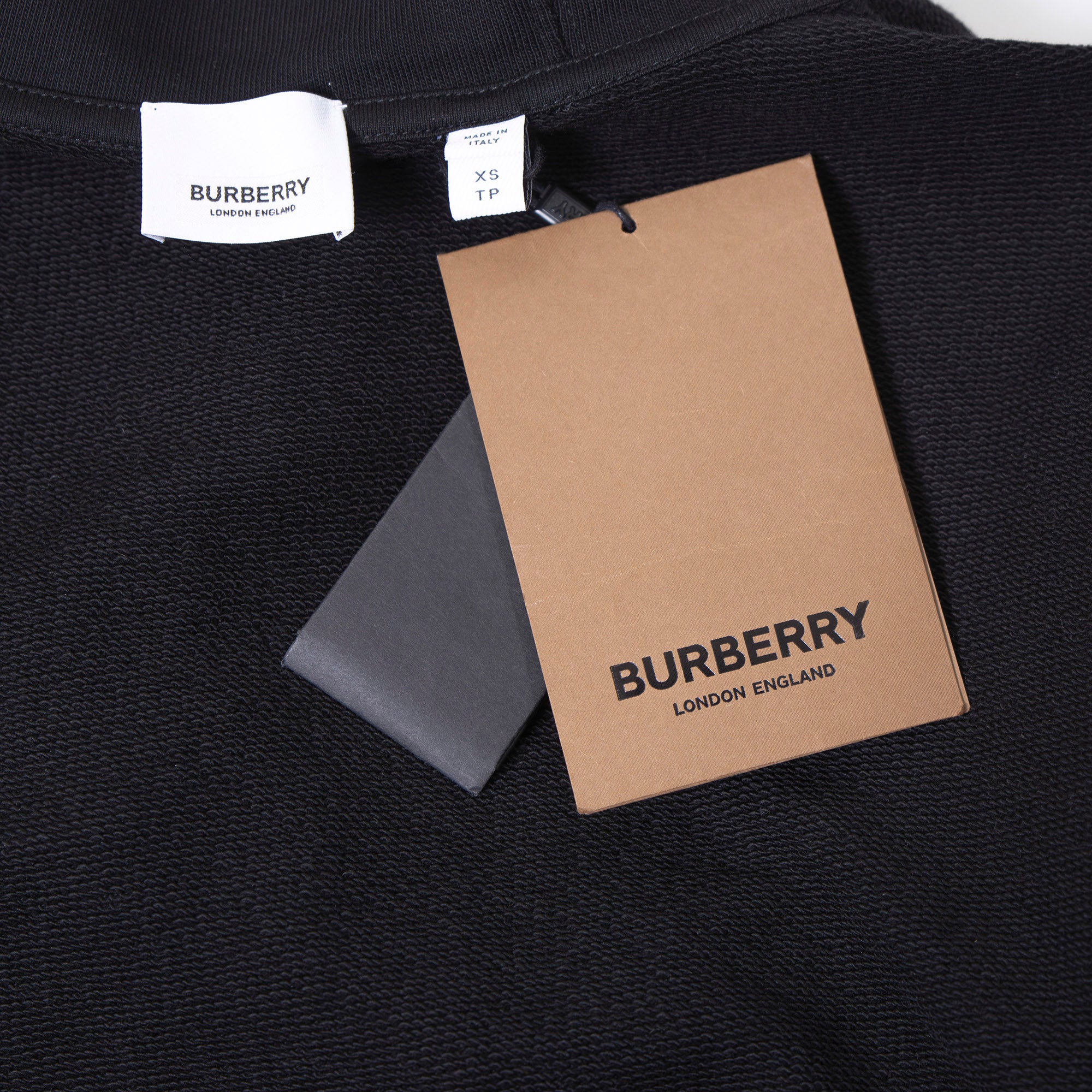 Burberry Reconstructed Hoodie with Docking and Button-Down Jacket Sleeves, Black, Size XS, Unisex, Made in Italy, New with Tags