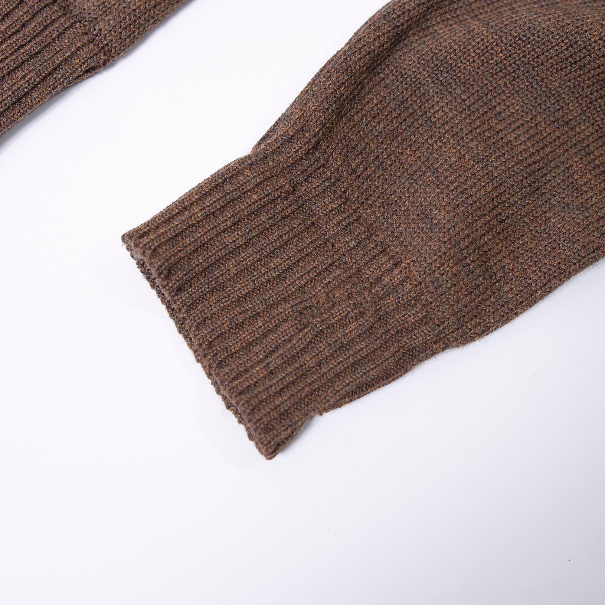 Burberry cable knit sweater with suede accents, shoulder and elbow patches, and an embroidered logo. Brown, size L. Made in England. Wool. 90s. Men's.