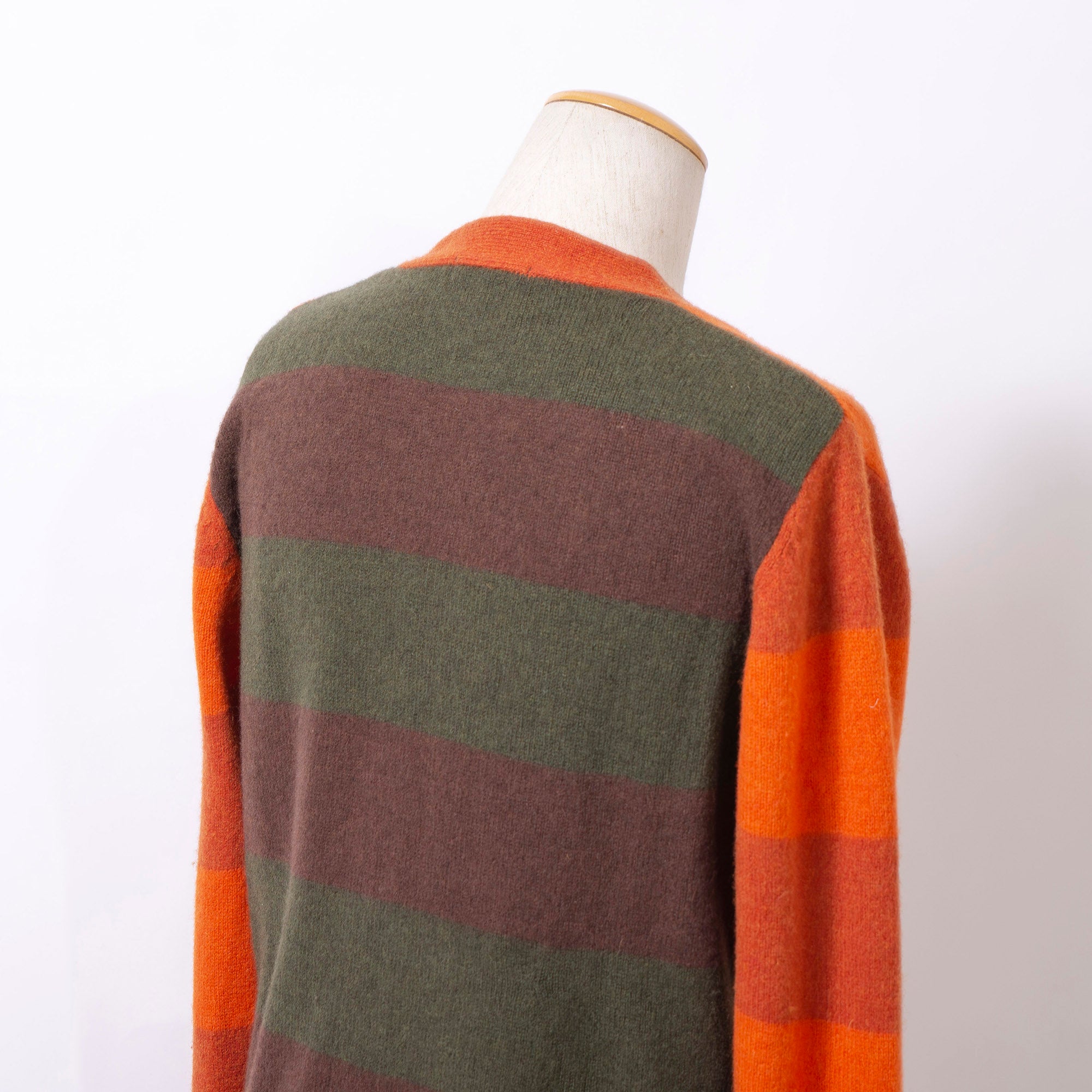 Burberry Black Label Men's Wool Striped Knit Cardigan with Embroidered Logo, Orange, Brown, and Khaki, Size 3