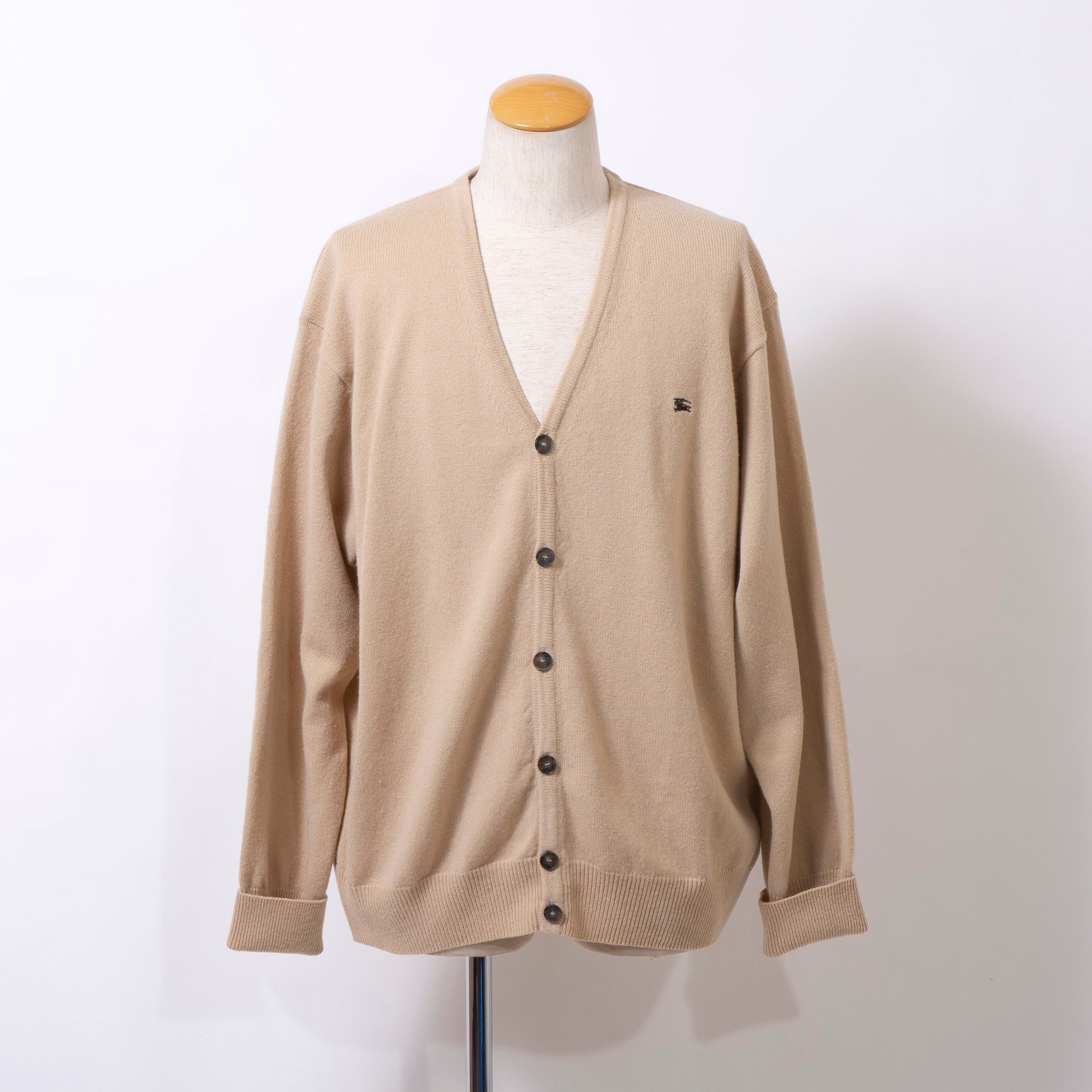 Burberry London Knit Cardigan, 100% Lambswool, Beige with Embroidered Logo, Men's, Size XL, Made in Italy, Oversized