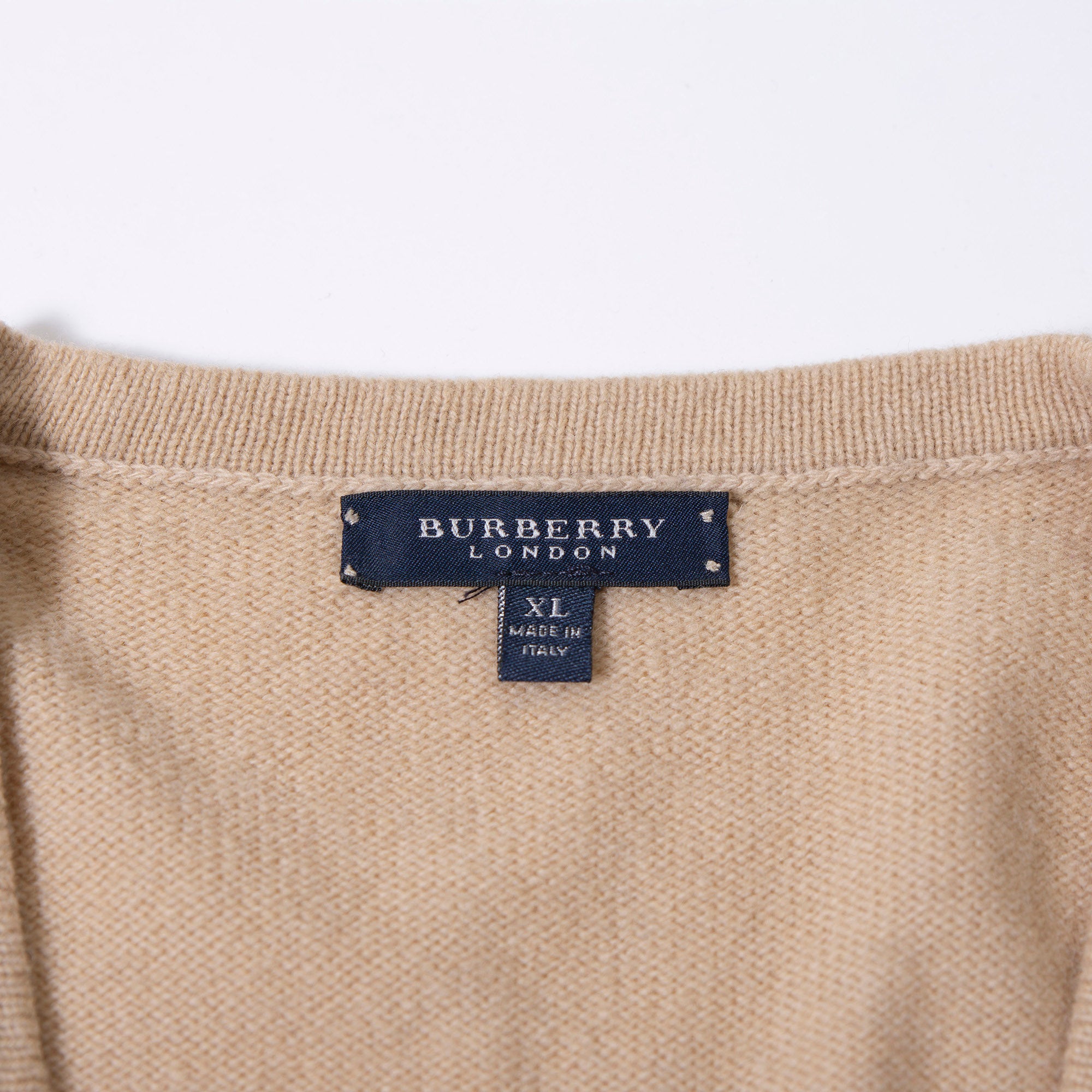 Burberry London Knit Cardigan, 100% Lambswool, Beige with Embroidered Logo, Men's, Size XL, Made in Italy, Oversized