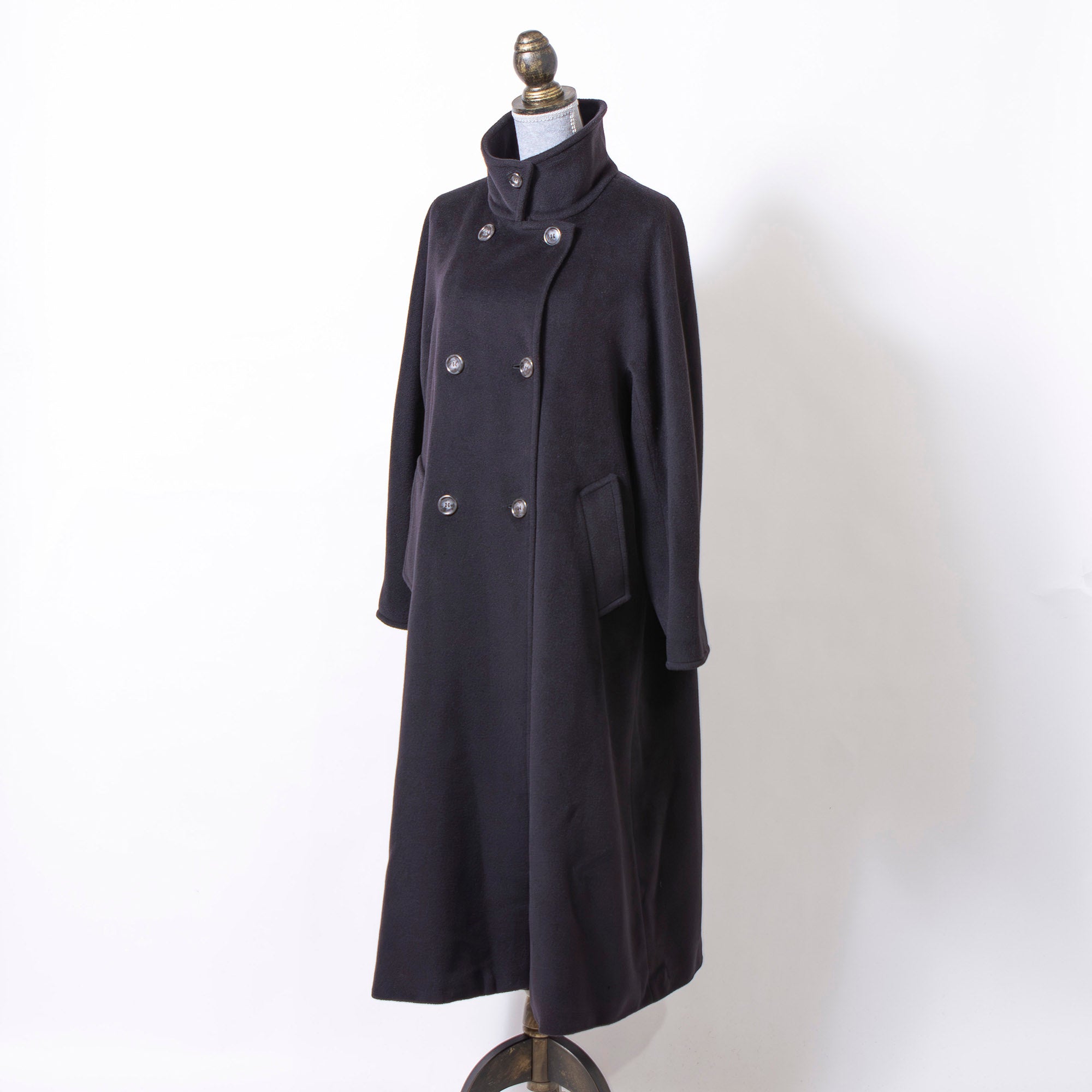 MaxMara Long Coat, Black, Size 40, Double-Breasted, Maxi Length, Made in Italy, Wool, A-Line, Pea Coat