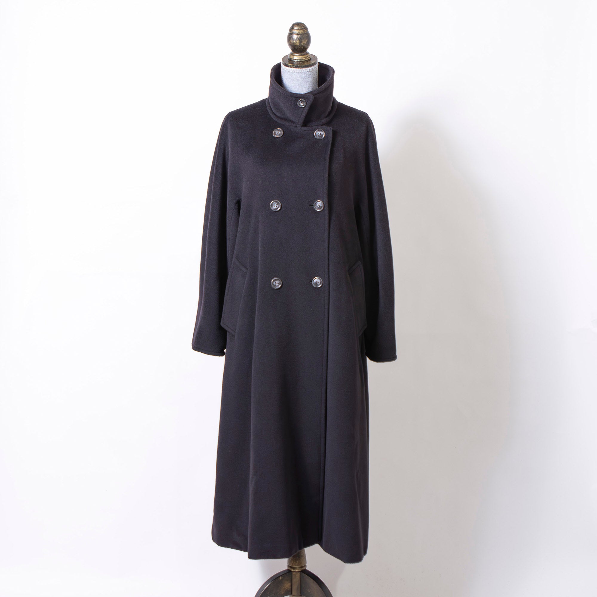 MaxMara Long Coat, Black, Size 40, Double-Breasted, Maxi Length, Made in Italy, Wool, A-Line, Pea Coat
