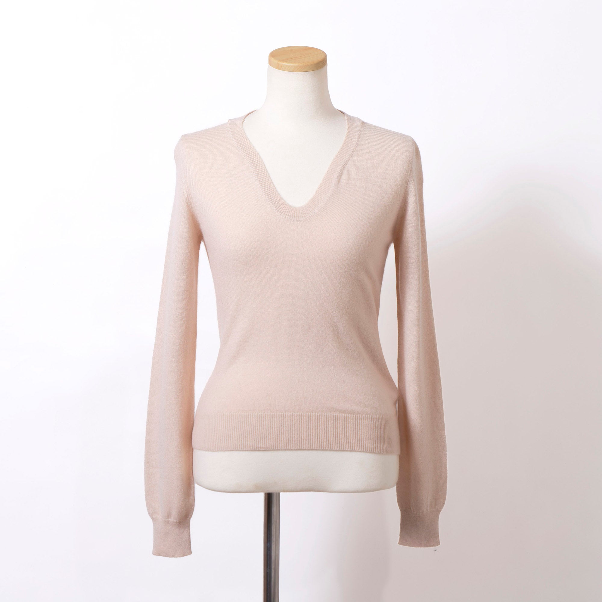 JIL SANDER V-neck knit sweater, 100% cashmere, coral pink, size 36, women's, made in Italy, long sleeves, lightweight, simple