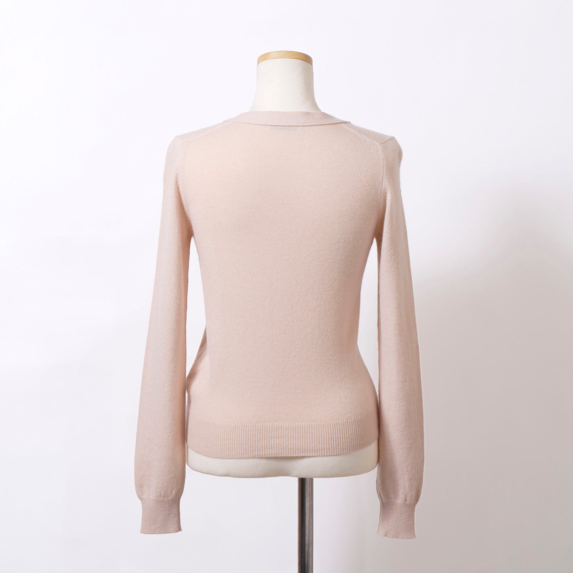 JIL SANDER V-neck knit sweater, 100% cashmere, coral pink, size 36, women's, made in Italy, long sleeves, lightweight, simple