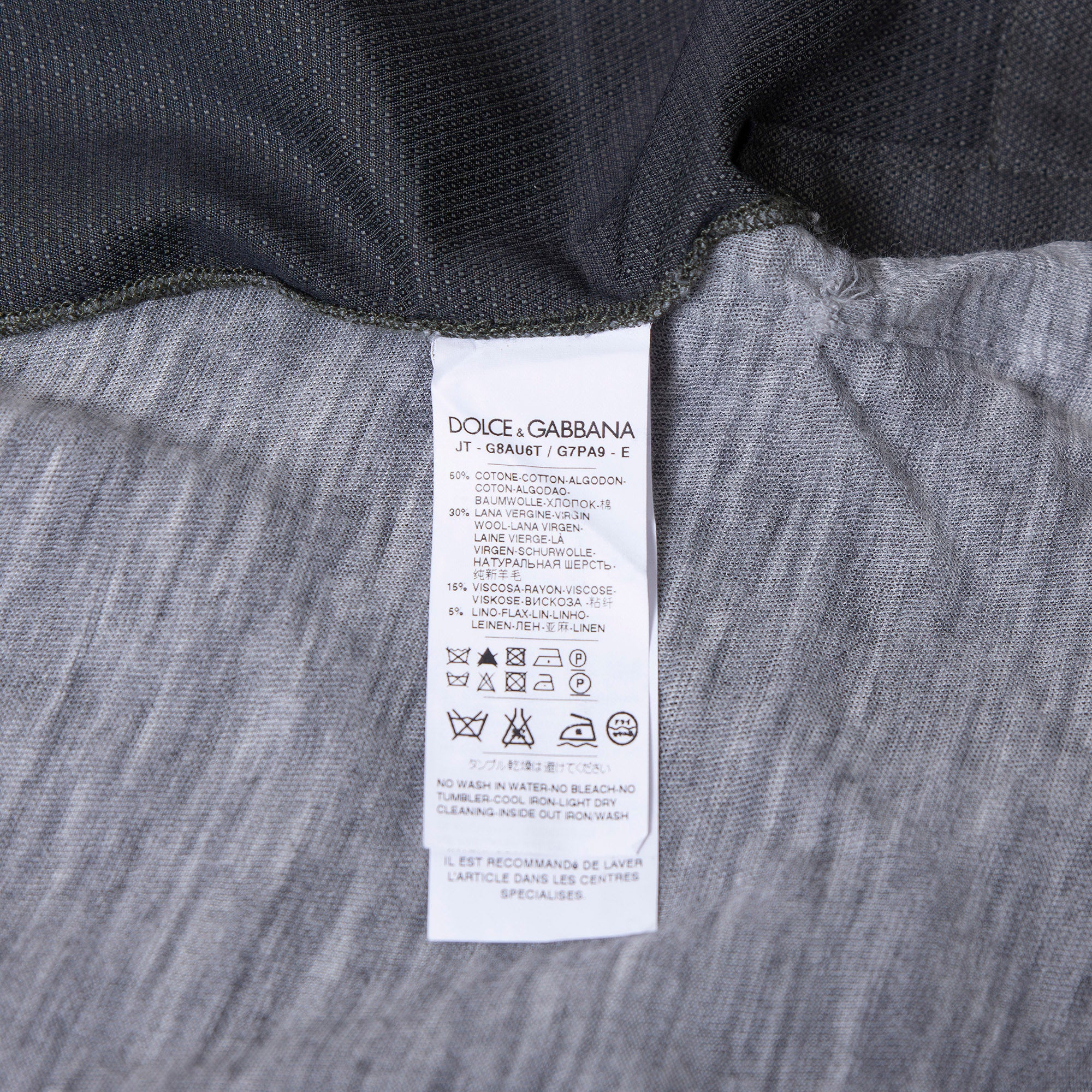 Dolce & Gabbana Henley neck long-sleeve cut-and-sew khaki and gray reconstructed docking pocket T-shirt size 56, made in Italy