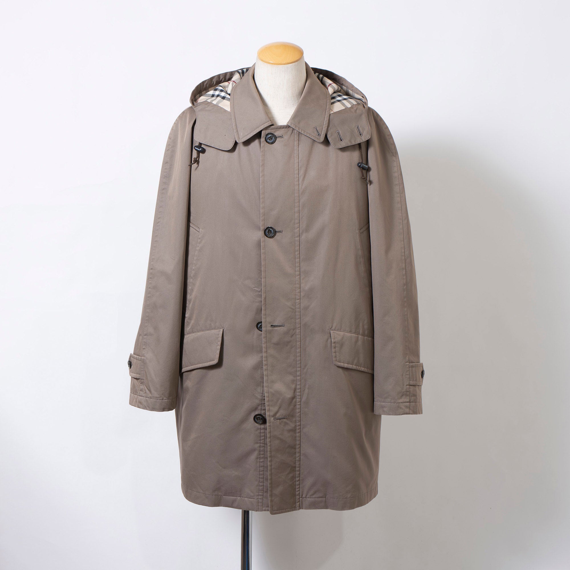 Burberry London Nova Check Hooded Balcony Coat with Liner and Raglan Sleeves, Beige, Size M, 3-Way, Men's Outerwear